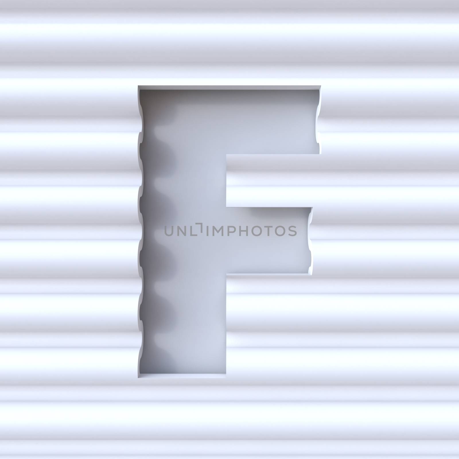 Cut out font in wave surface LETTER F 3D rendering illustration