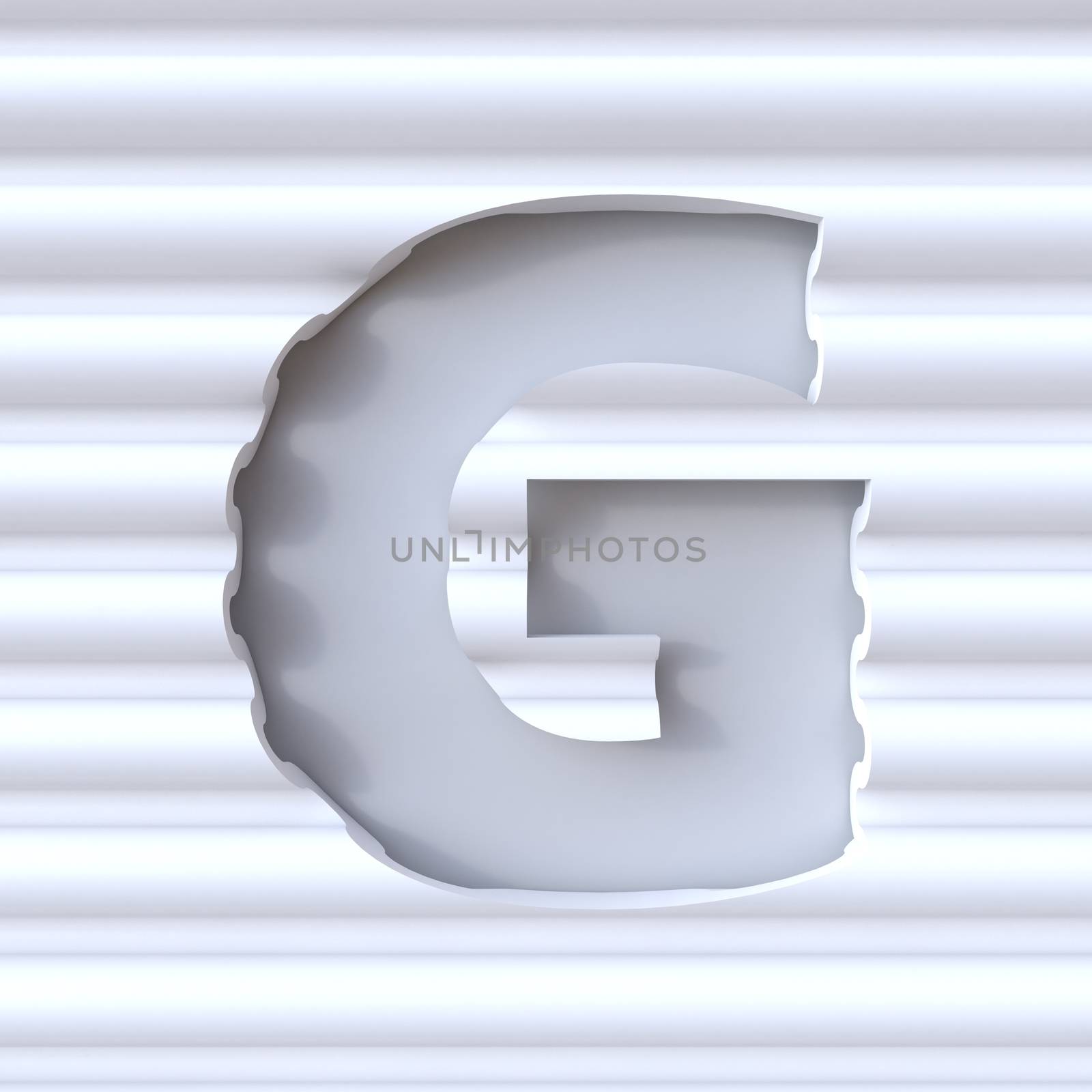 Cut out font in wave surface LETTER G 3D rendering illustration