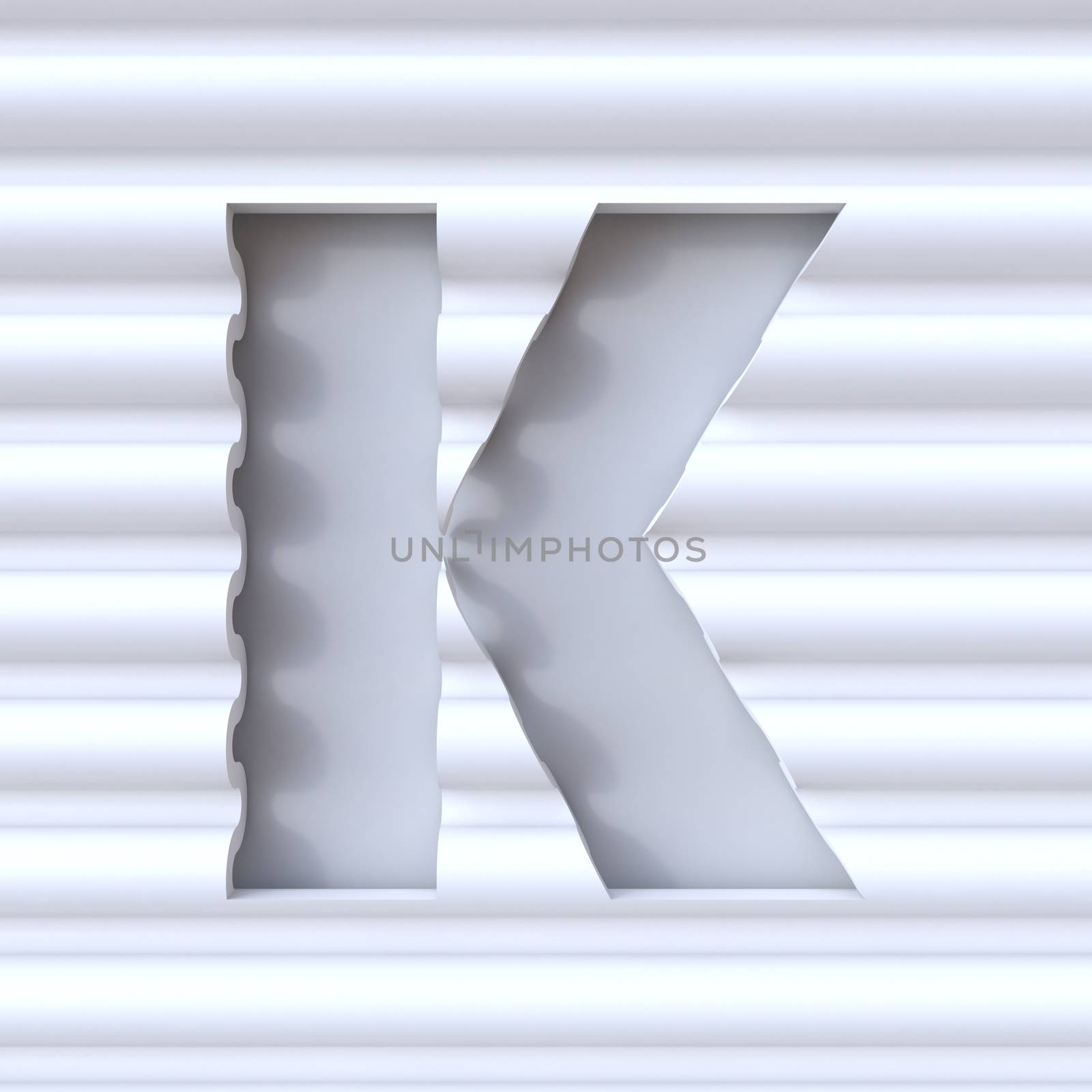 Cut out font in wave surface LETTER K 3D rendering illustration