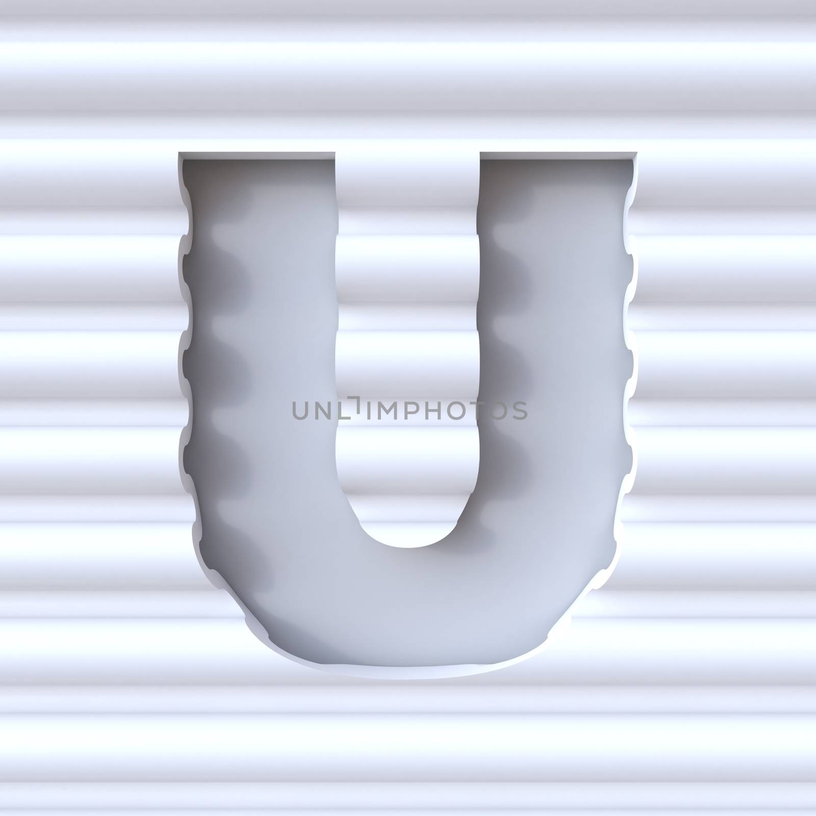 Cut out font in wave surface LETTER U 3D rendering illustration