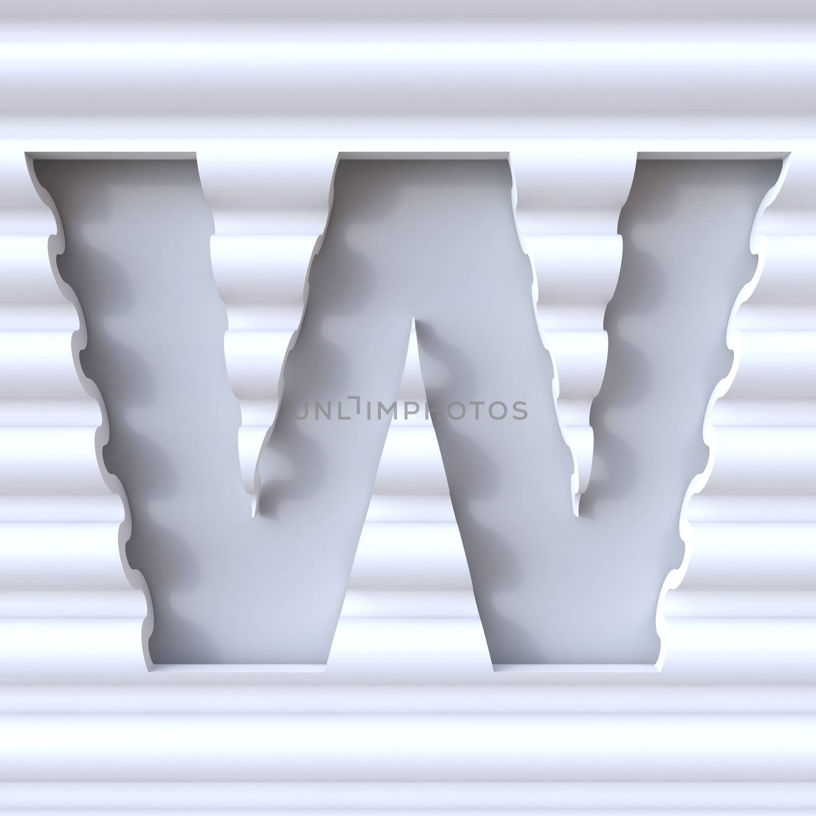 Cut out font in wave surface LETTER W 3D rendering illustration