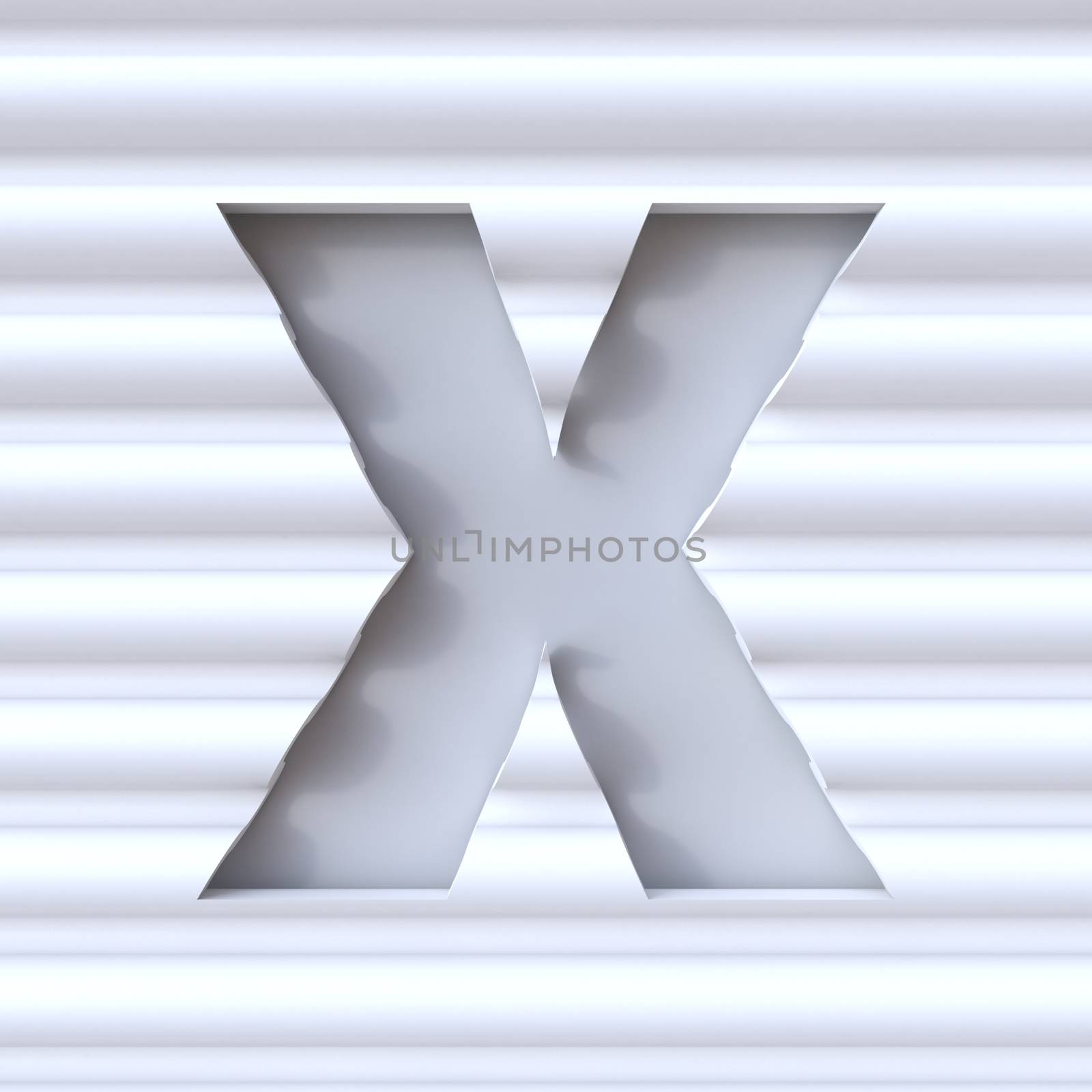 Cut out font in wave surface LETTER X 3D rendering illustration