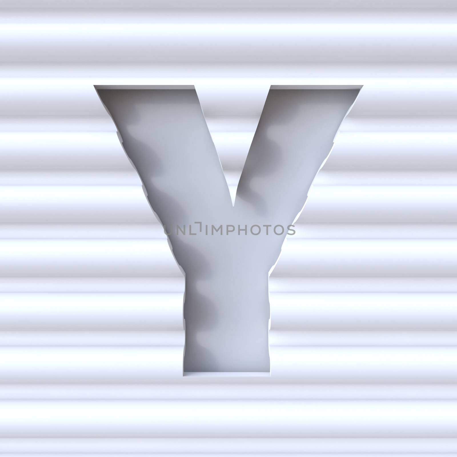 Cut out font in wave surface LETTER Y 3D rendering illustration