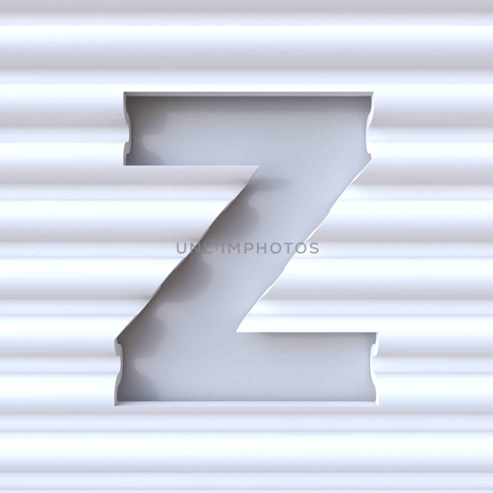 Cut out font in wave surface LETTER Z 3D rendering illustration