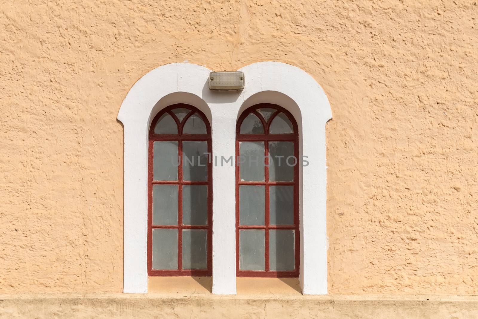 Windows of the historic Moravian Church in Genadendal, built 1891-1893. Genadendal is the first mission station in South Africa, founded 1738