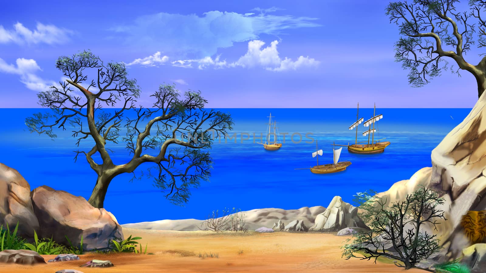 View of the Bay with Sailboats by Multipedia