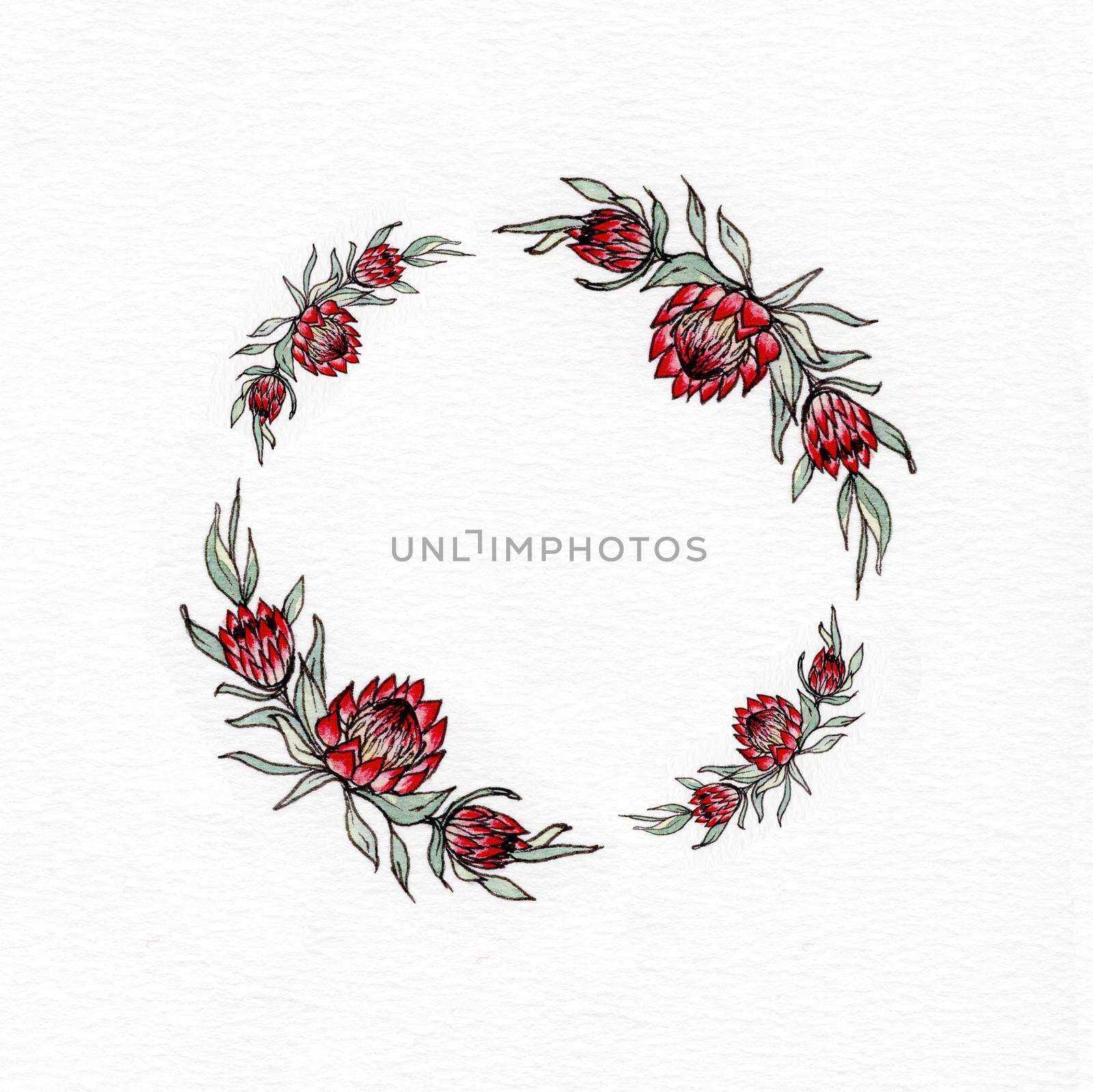 Watercolor protea flower wreath by JaneMaier