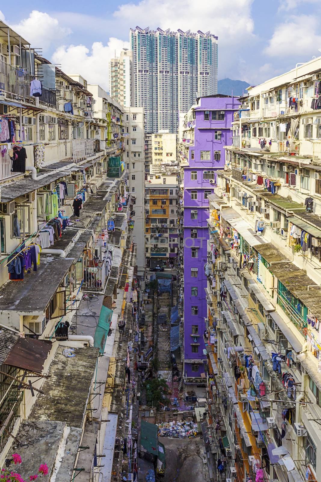 hong kong public slum estate at day