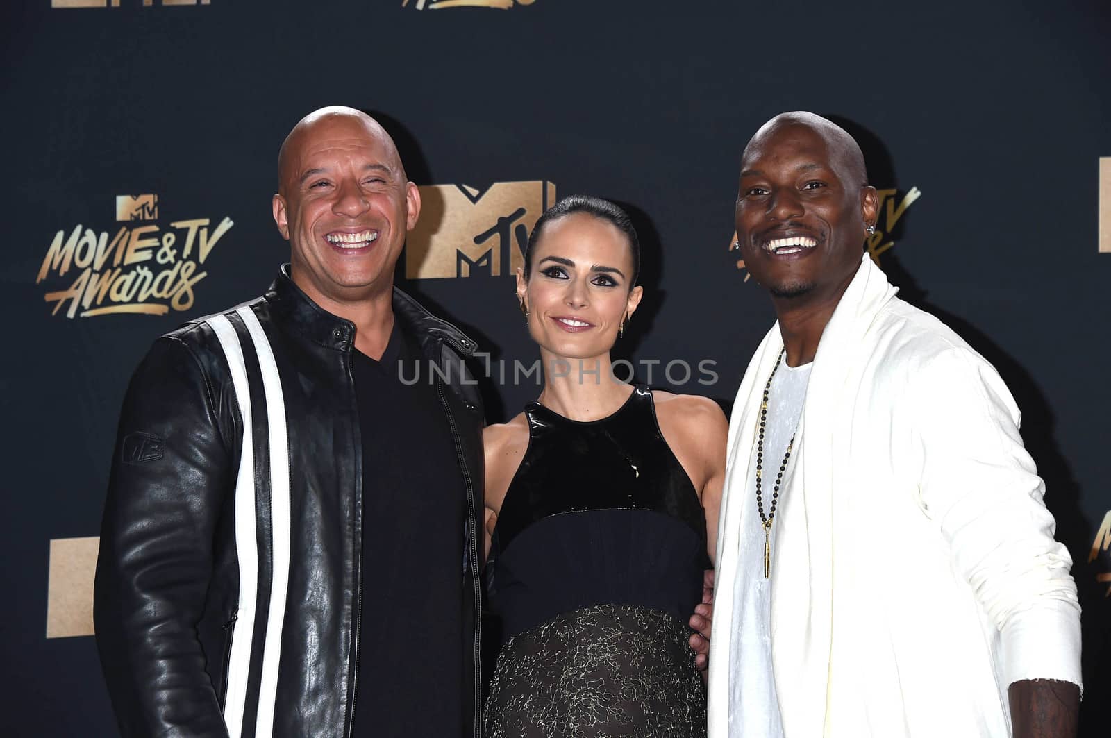 Vin Diesel, Jordana Brewster, Tyrese Gibson at the 2017 MTV Movie & TV Awards, Press Room, Shrine Auditorium, Los Angeles, CA 05-07-17