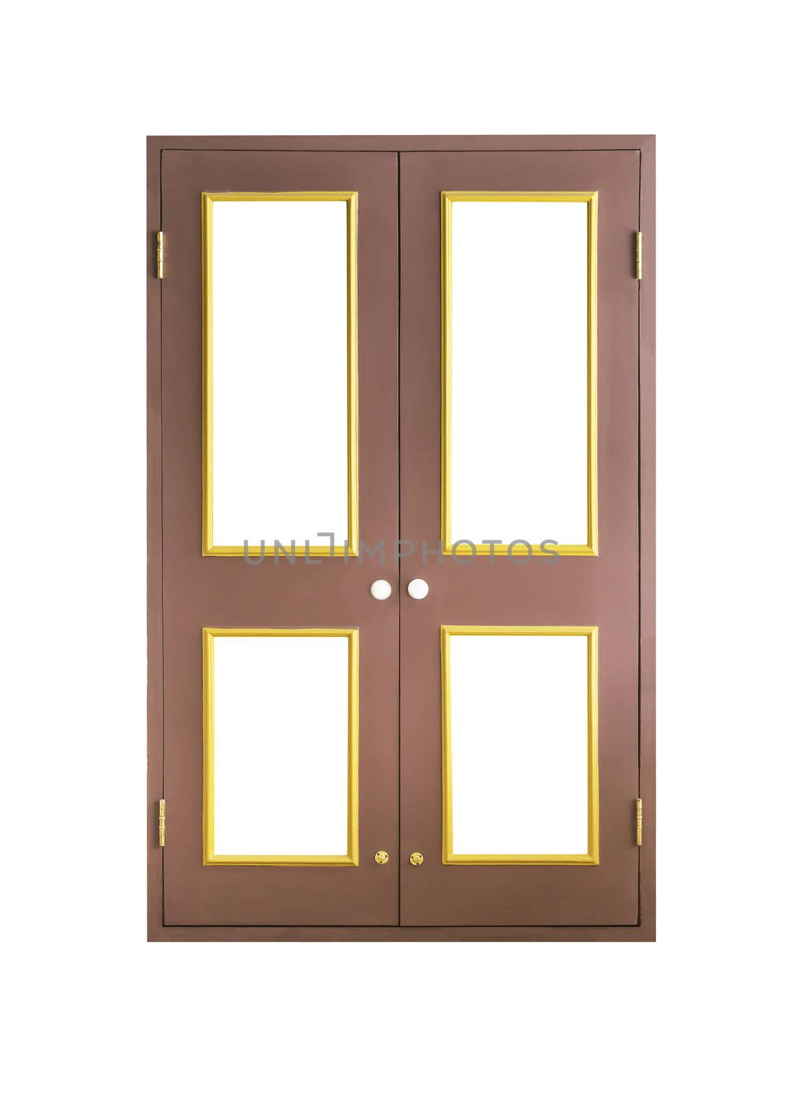 Wooden door isolated on white with clipping path