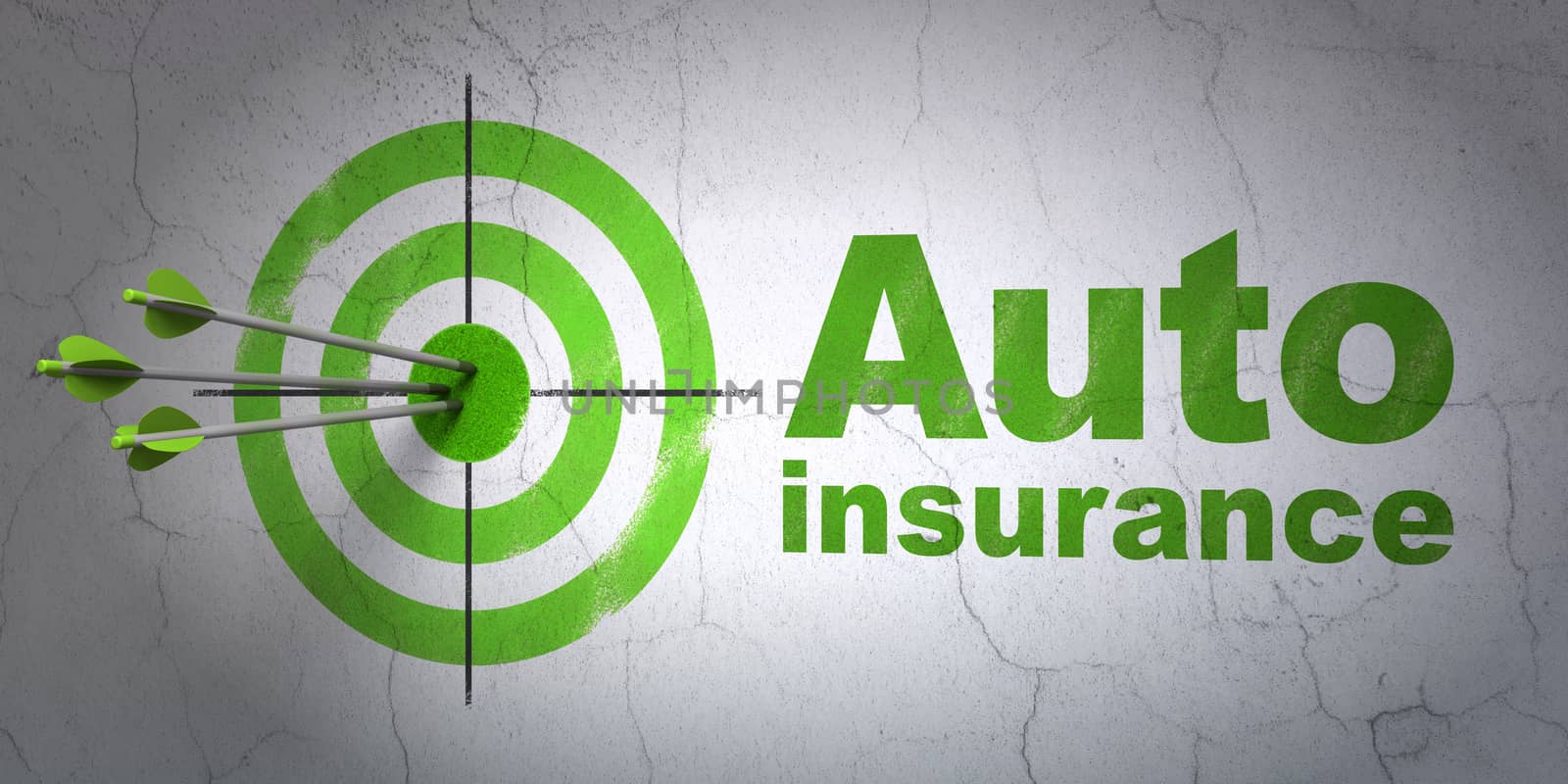 Insurance concept: target and Auto Insurance on wall background by maxkabakov
