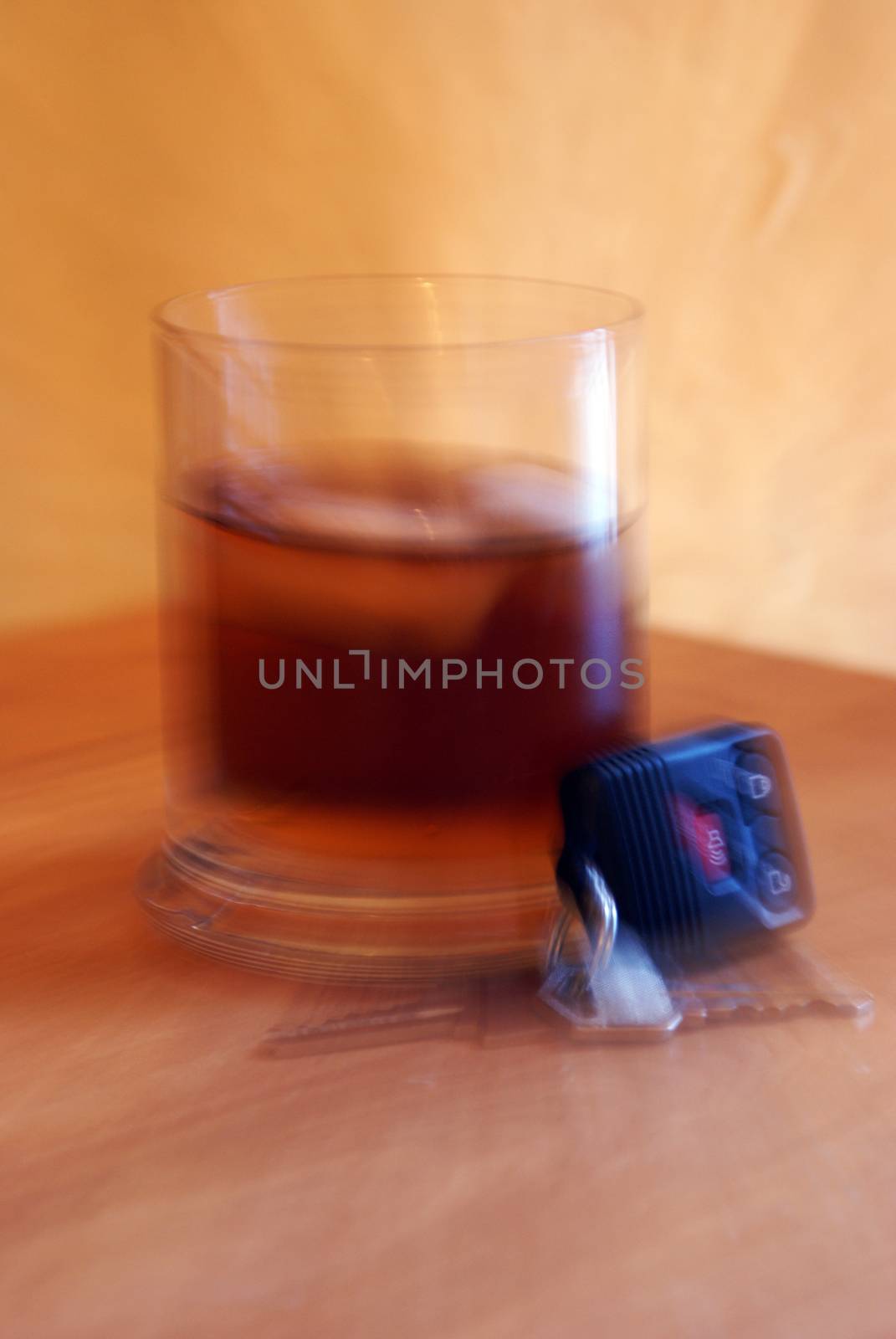 A conceptual image on the subject of drunk drivers using a camara lens technique to give an illusion of blurry drunken thinking.