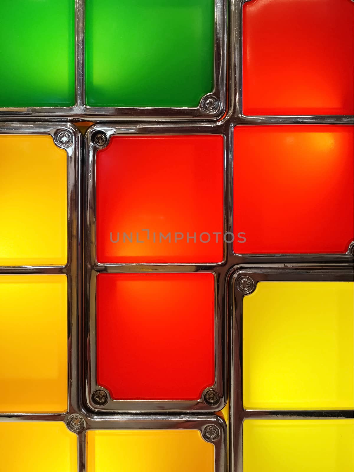 Colorful abstract lamp detail. Red, yellow, green.