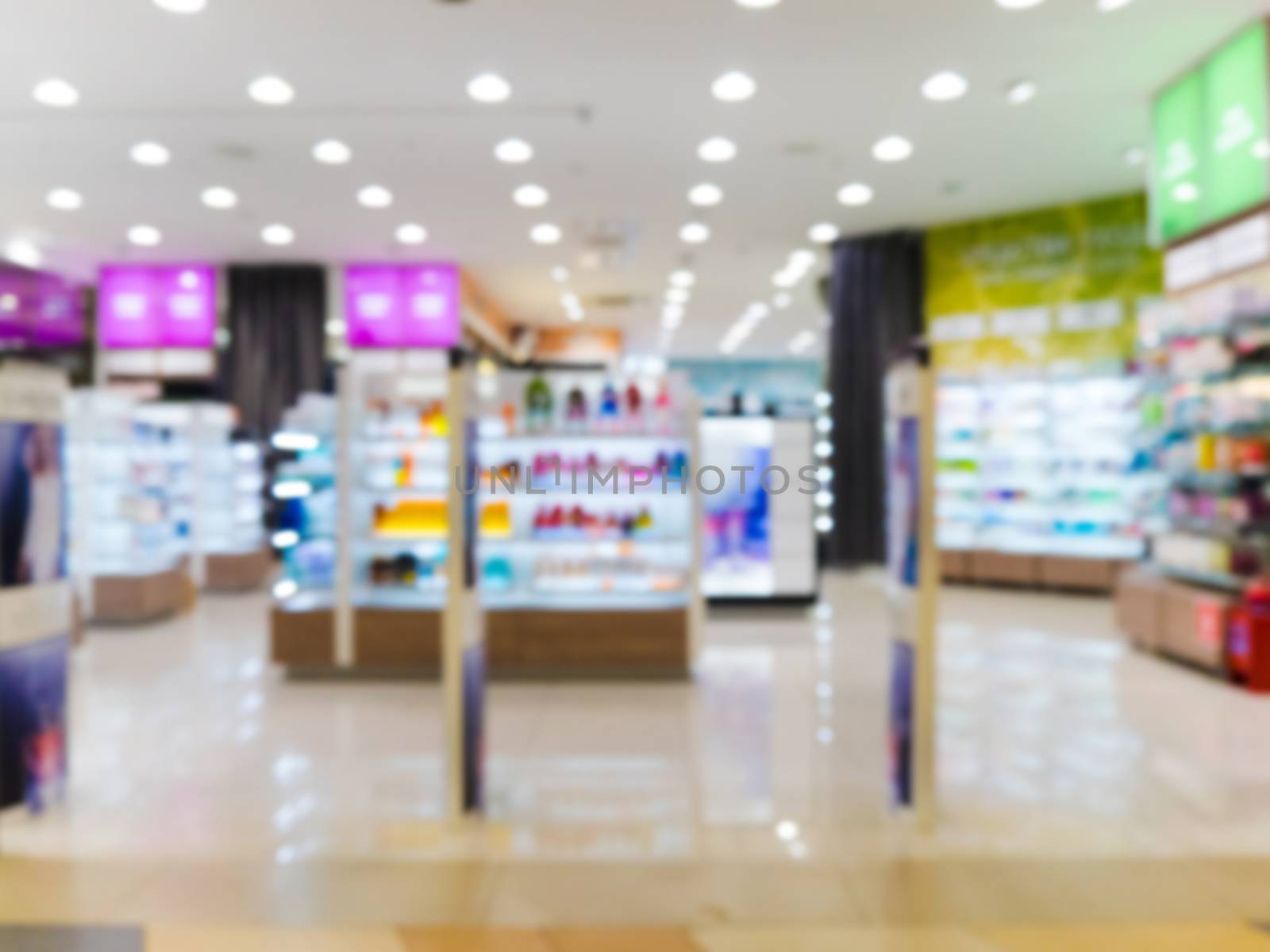 Abstract blurred entrance area of beauty store as background