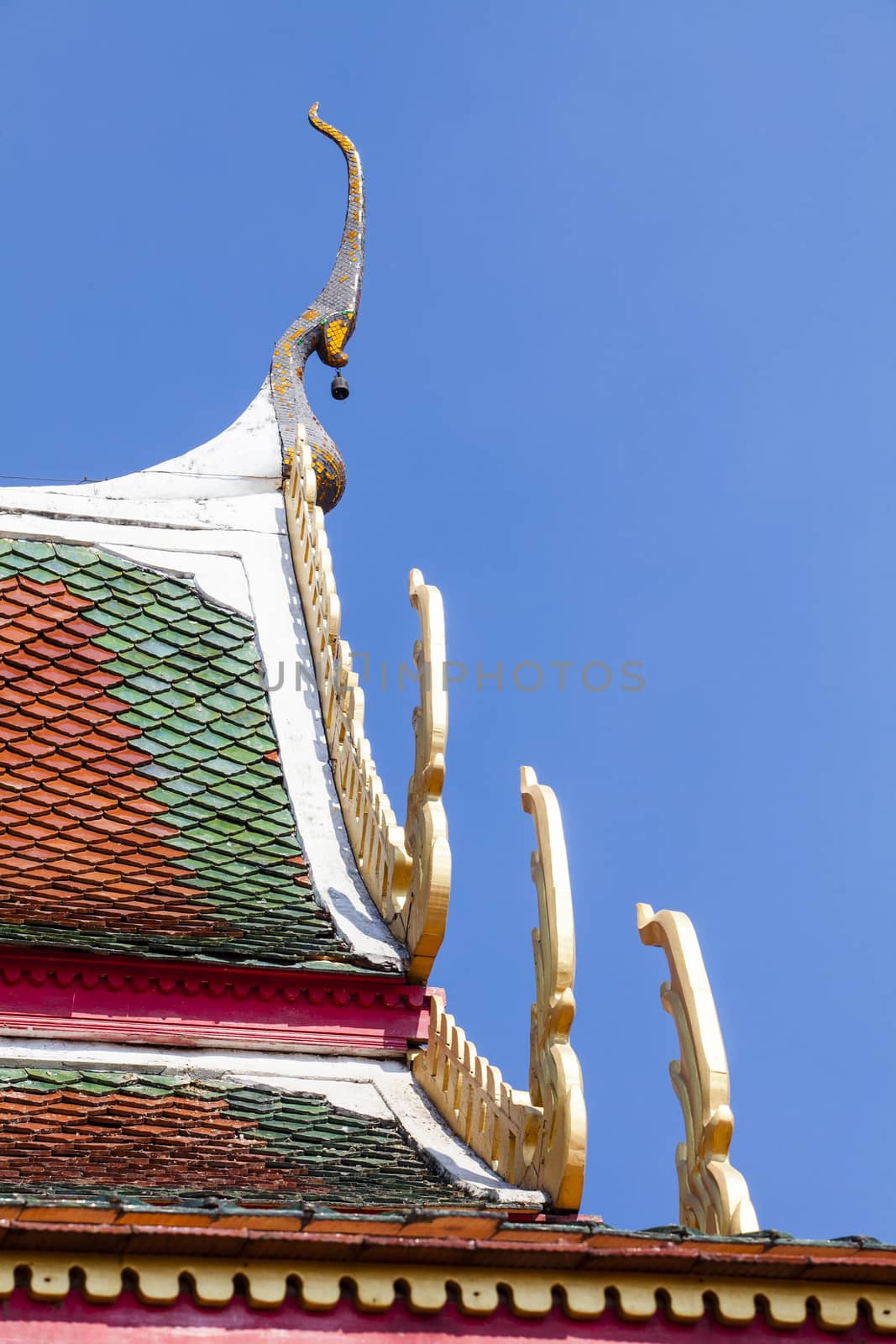 Roof of a Buddhist temple.Wat Guti Bangkem