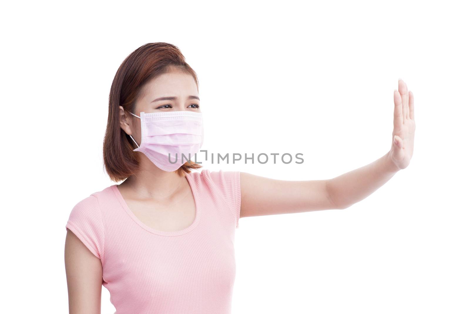 Woman get sick. Asian young woman wear medical face mask by makidotvn