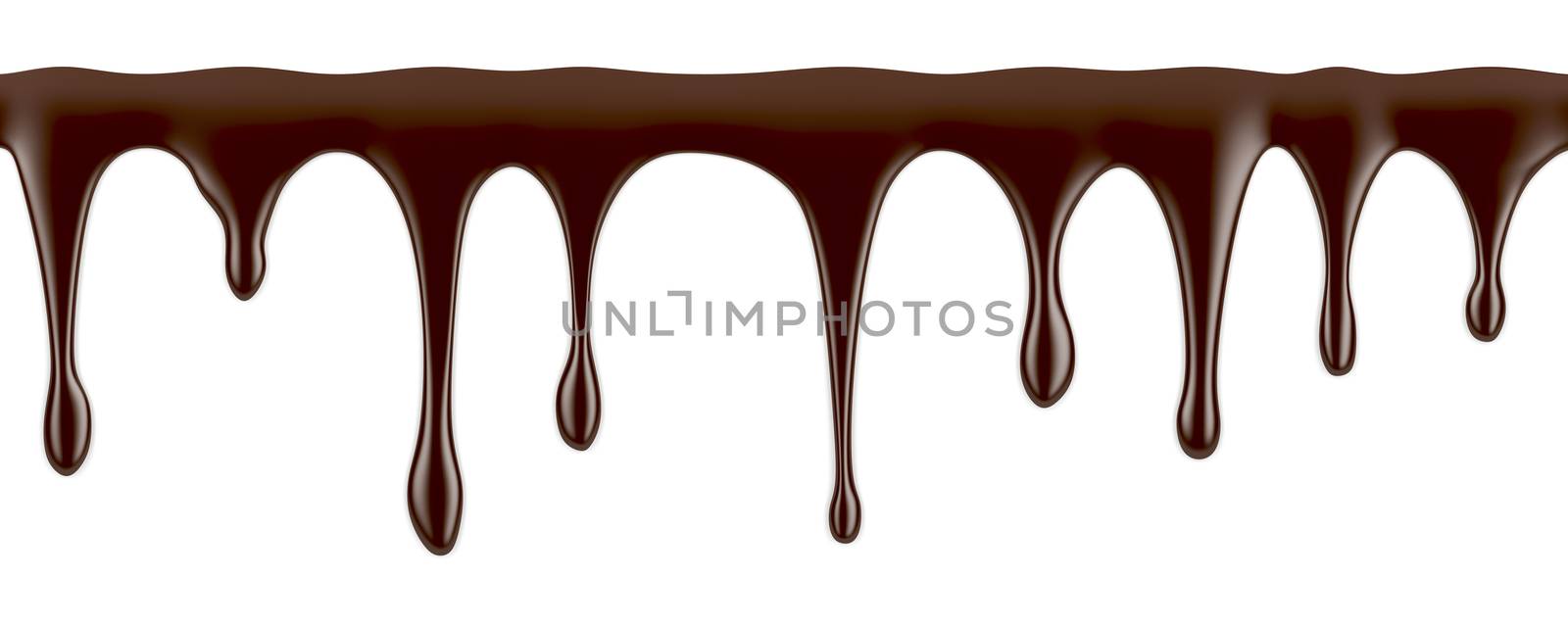 Melted chocolate dripping on white background 