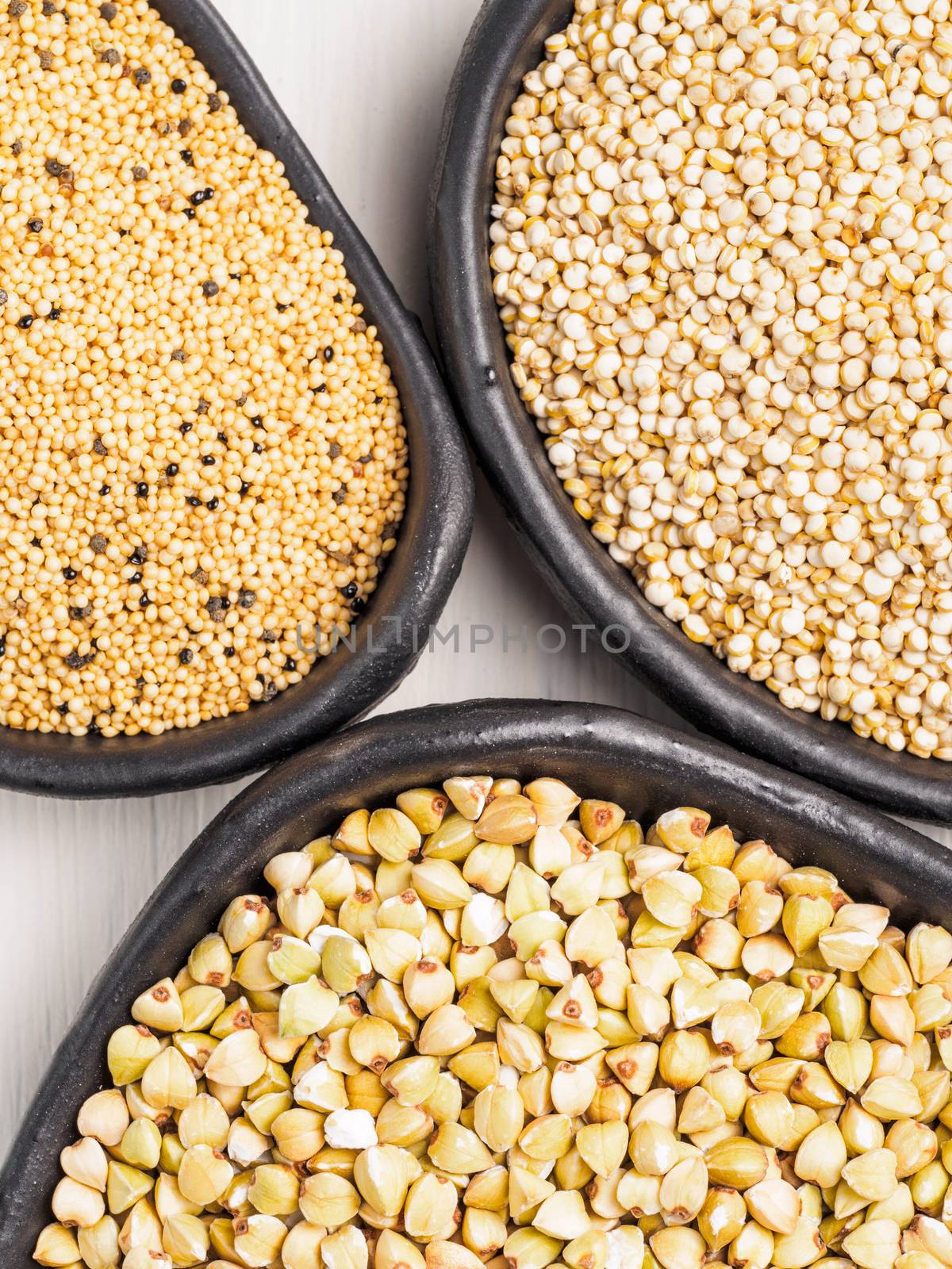 Green buckwheat, amaranth seeds and quinoa by fascinadora