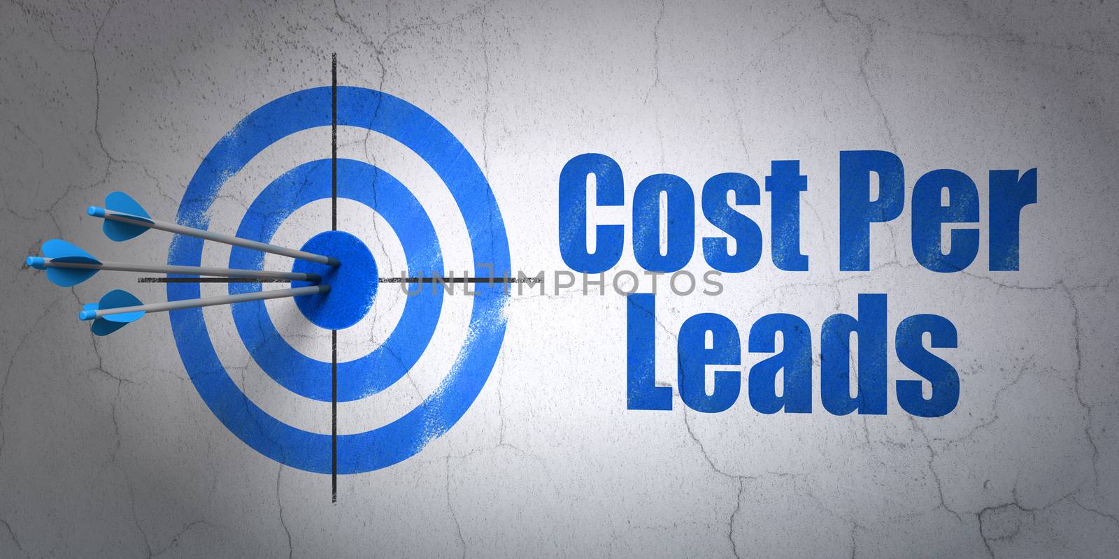 Finance concept: target and Cost Per Leads on wall background by maxkabakov