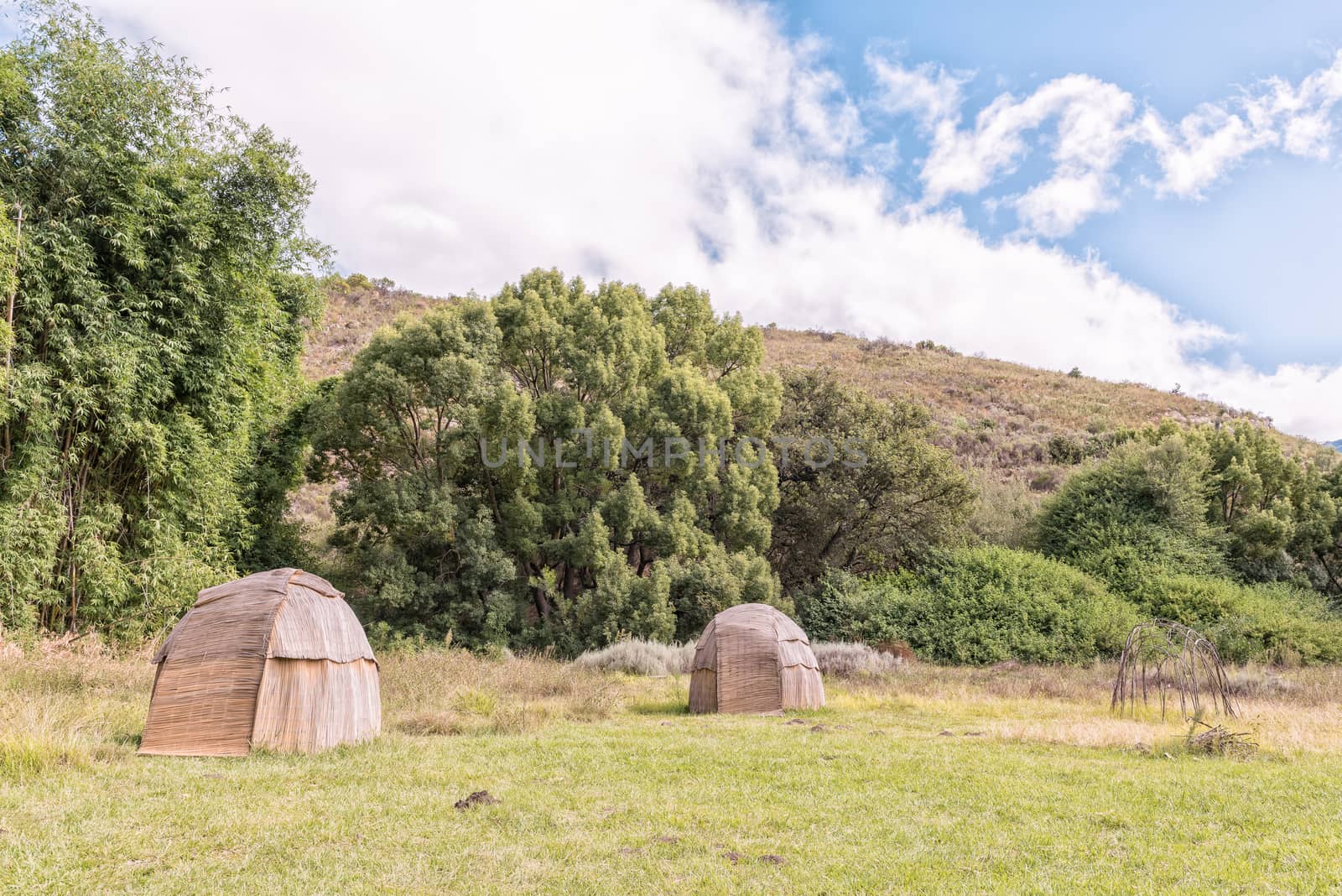 Khoi huts at the mission in Genadendal. Genadendal is the first mission station in South Africa, founded 1738