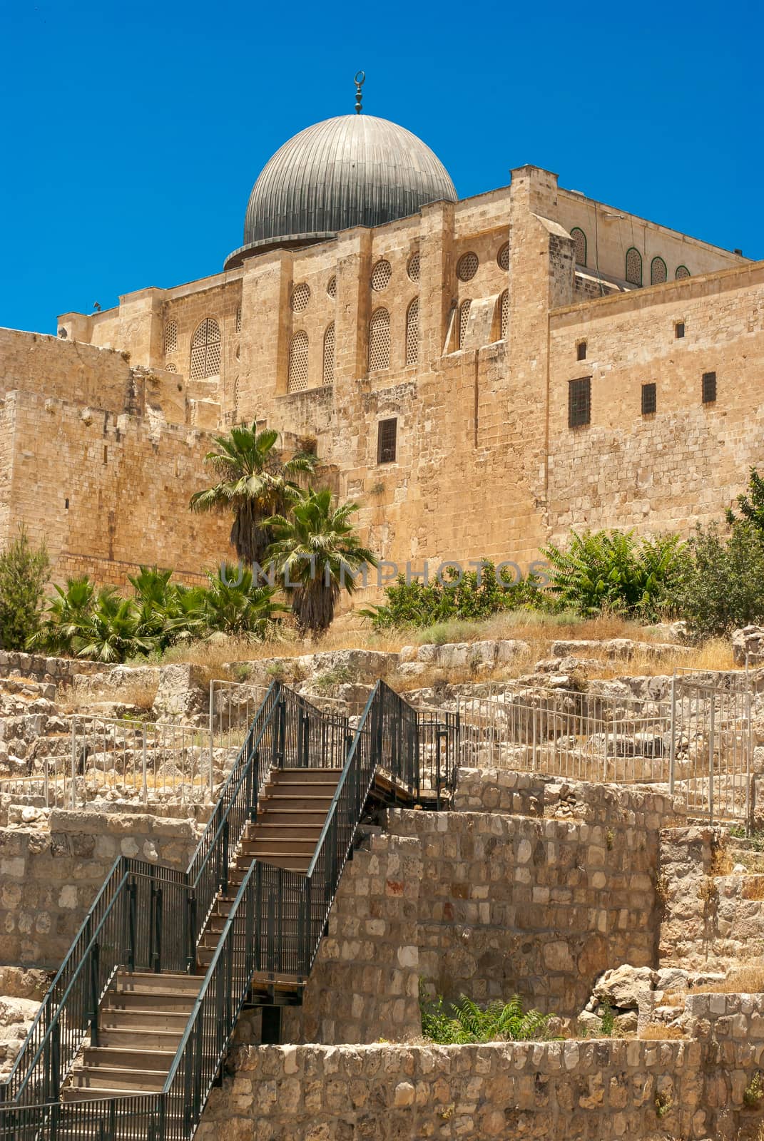 View of the Al Aqsa Mosque in the Old City of Jerusalem, Israel.