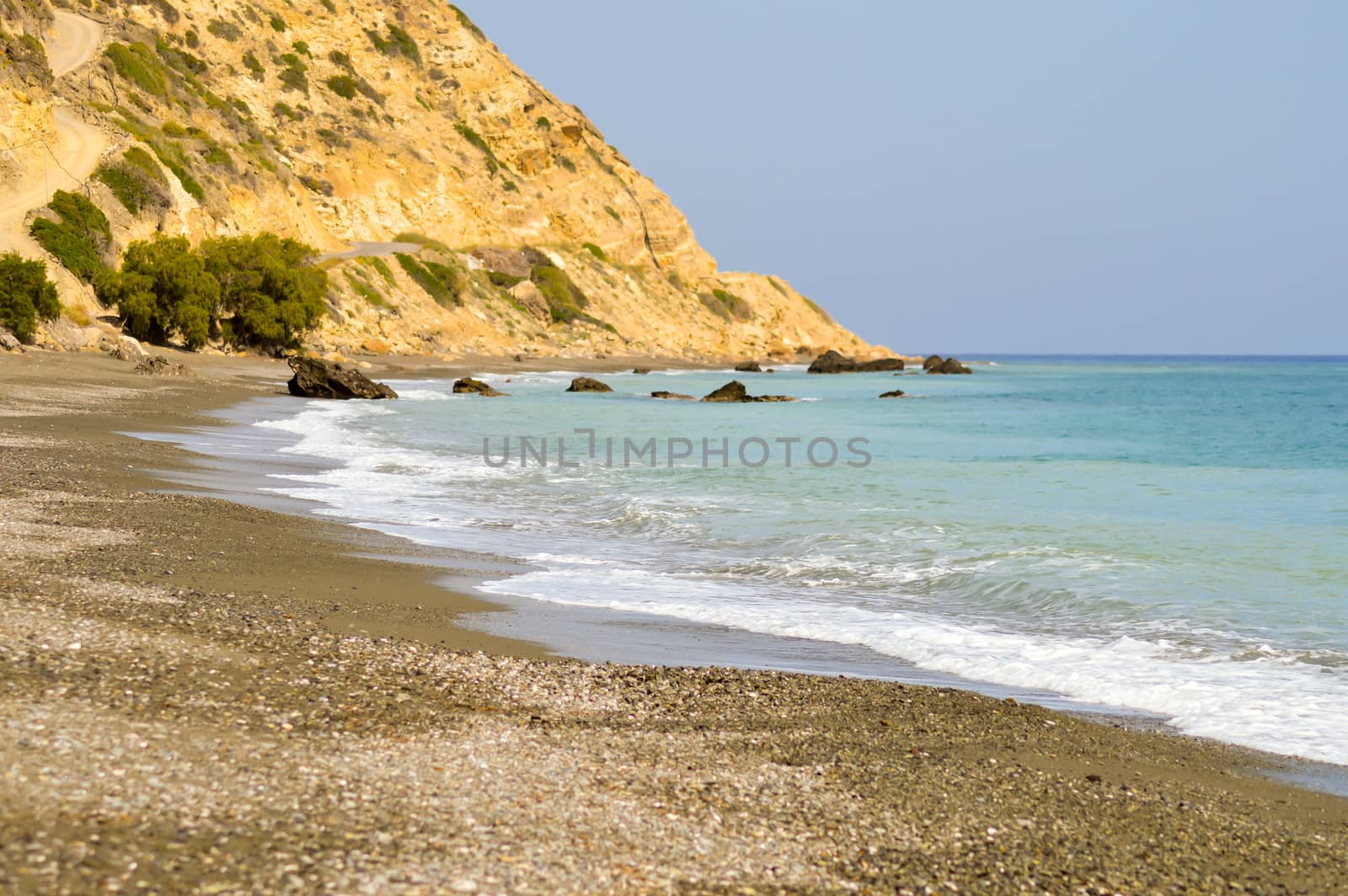 View of the Pebbles beach in Tertsa in southern Crete