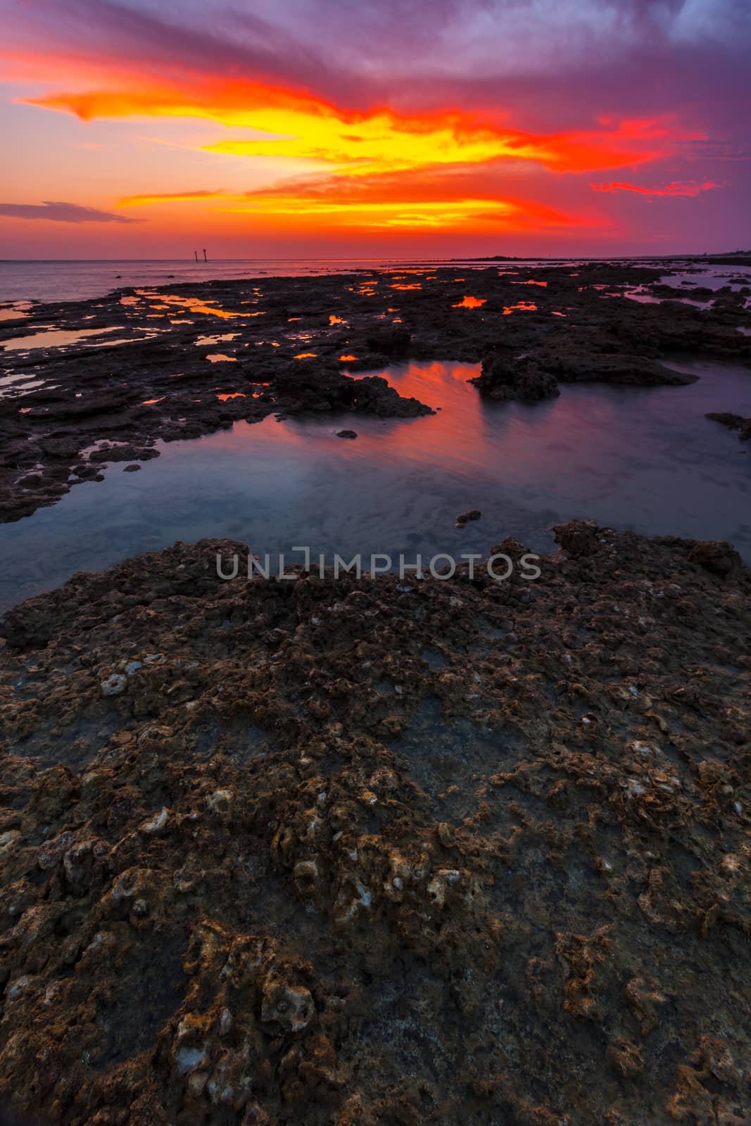 Fantastic sunset on the beach of Santci Petri, Chiclana de la Frontera, Cadiz, Spain