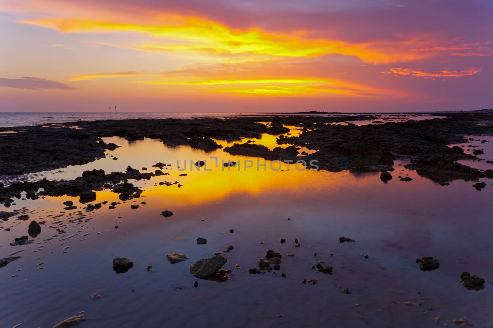 Fantastic sunset on the beach of Santci Petri, Chiclana de la Frontera, Cadiz, Spain