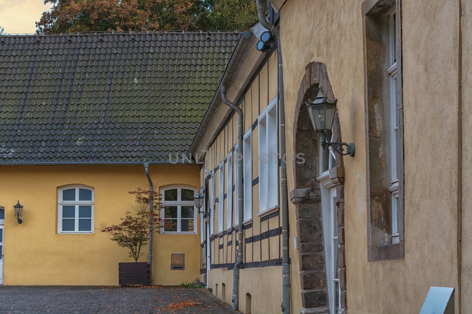 Partial view of an old mansion from the Middle Ages.