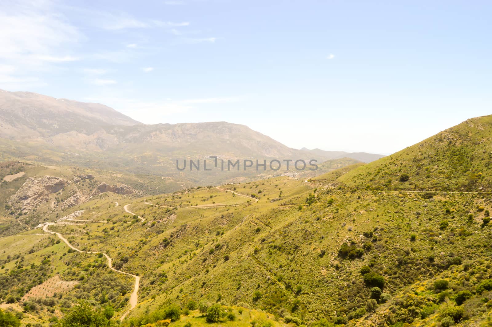 Winding road in the mountain of the center of Crete.