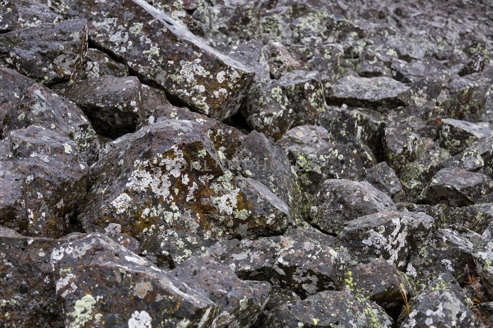 Stone pile at the bottom of Sheepeater Cliff in Yellowstone National Park.