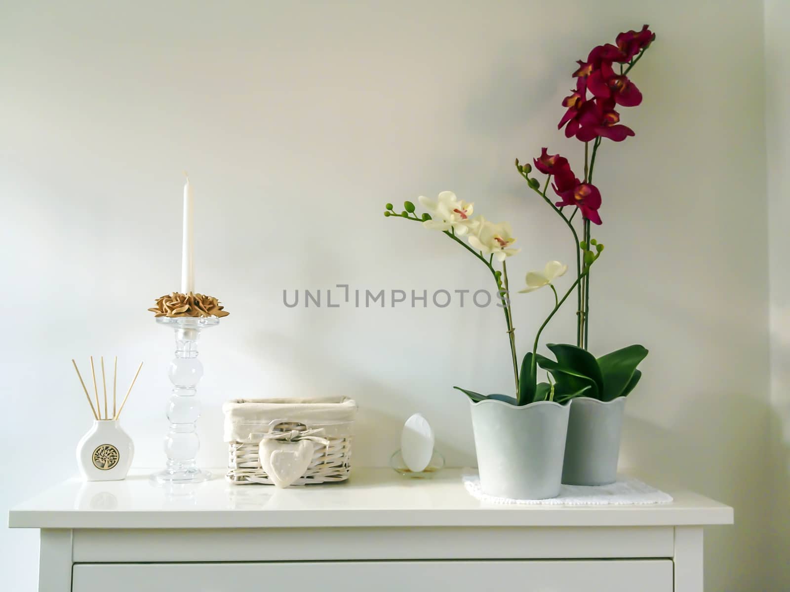elegant interior with bamboo basket and a beautiful orchid