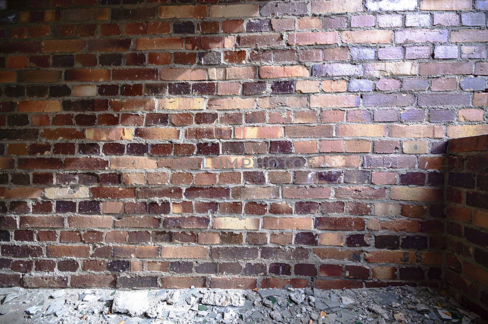 wide angle view of an old wall abandoned factory building