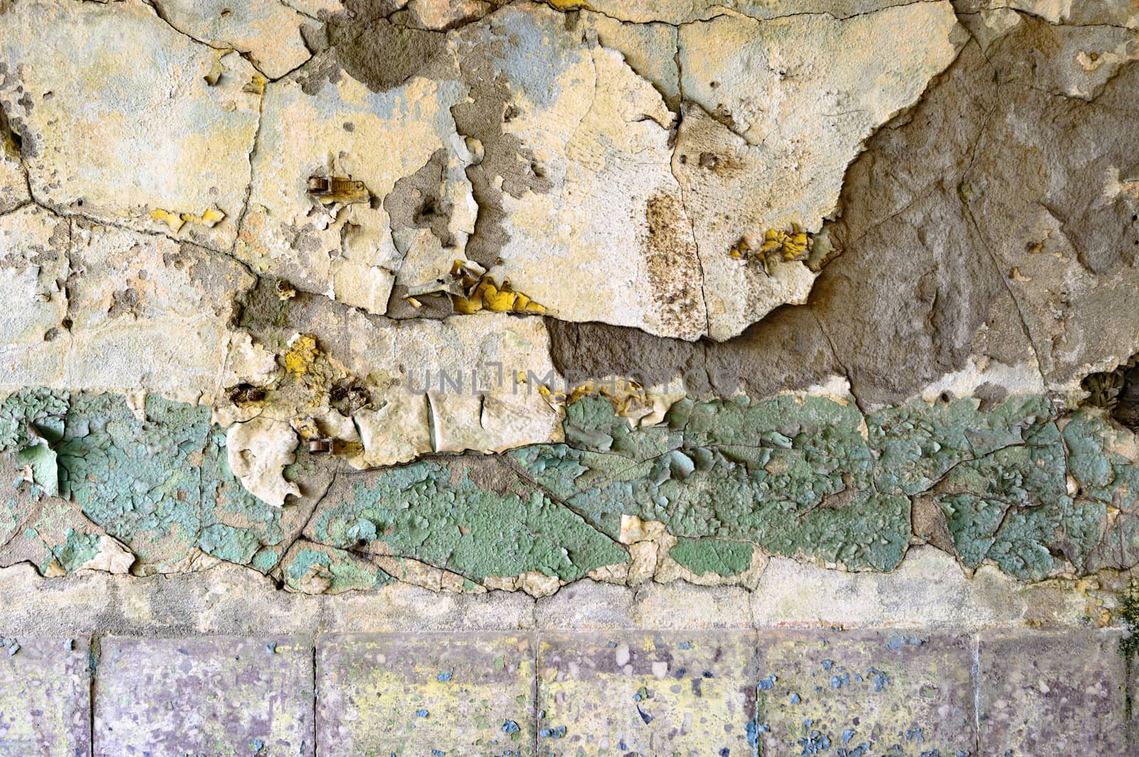 wide angle view of an old wall abandoned factory building