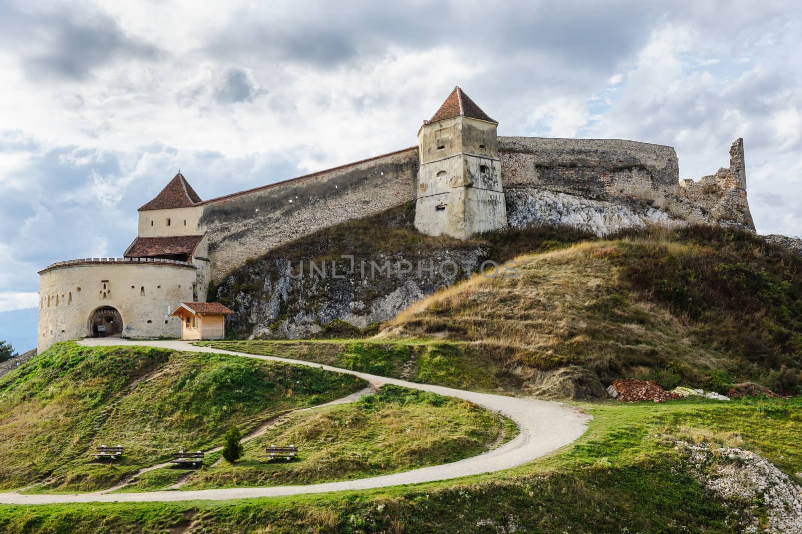 Rasnov, Brasov, Transylvania, Romania - 21th October 2014: Look to Medieval saxon fortress Rosenau