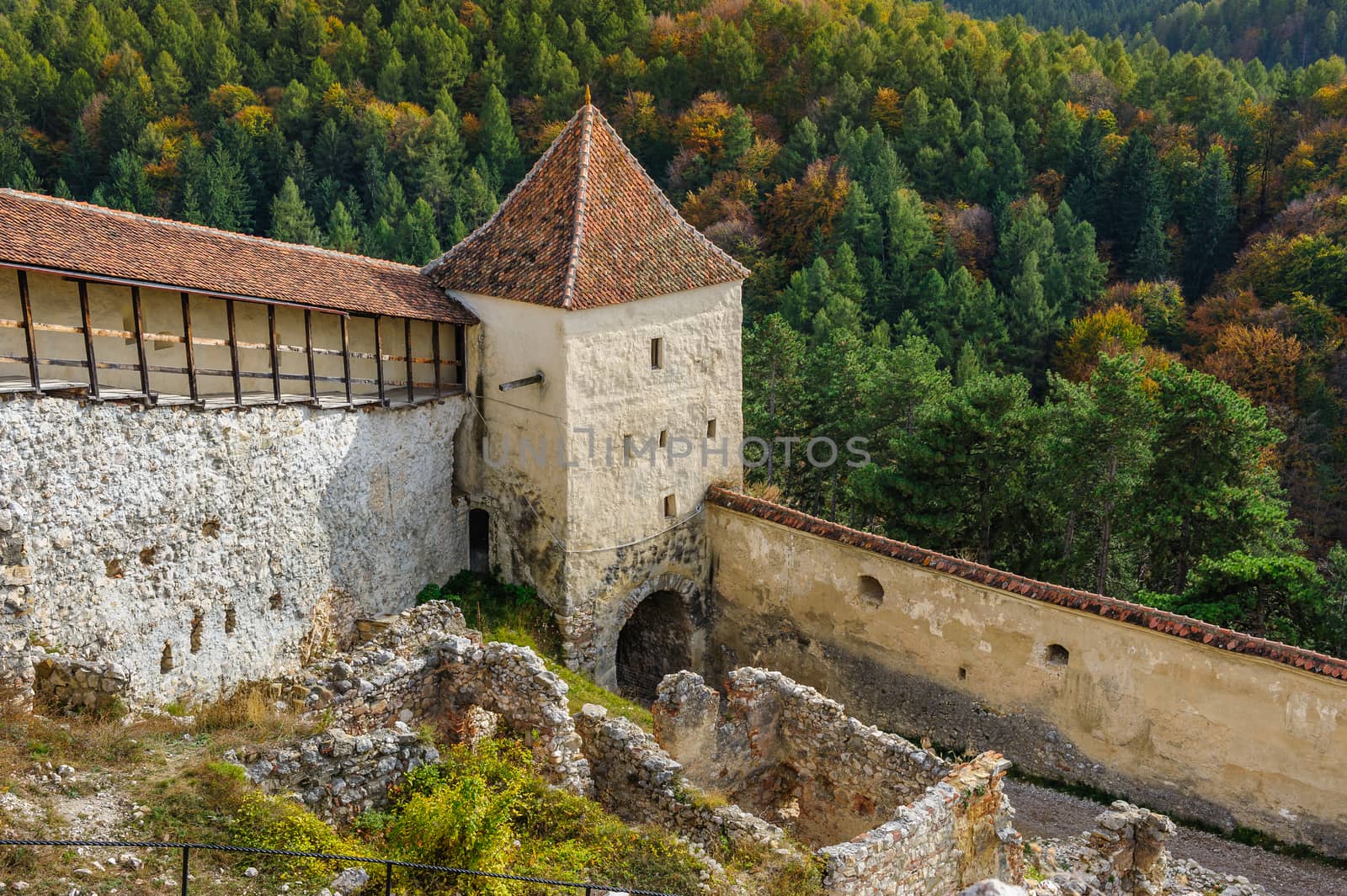 Rasnov, Brasov, Transylvania, Romania - 21th October 2014: Look to Medieval saxon fortress Rosenau