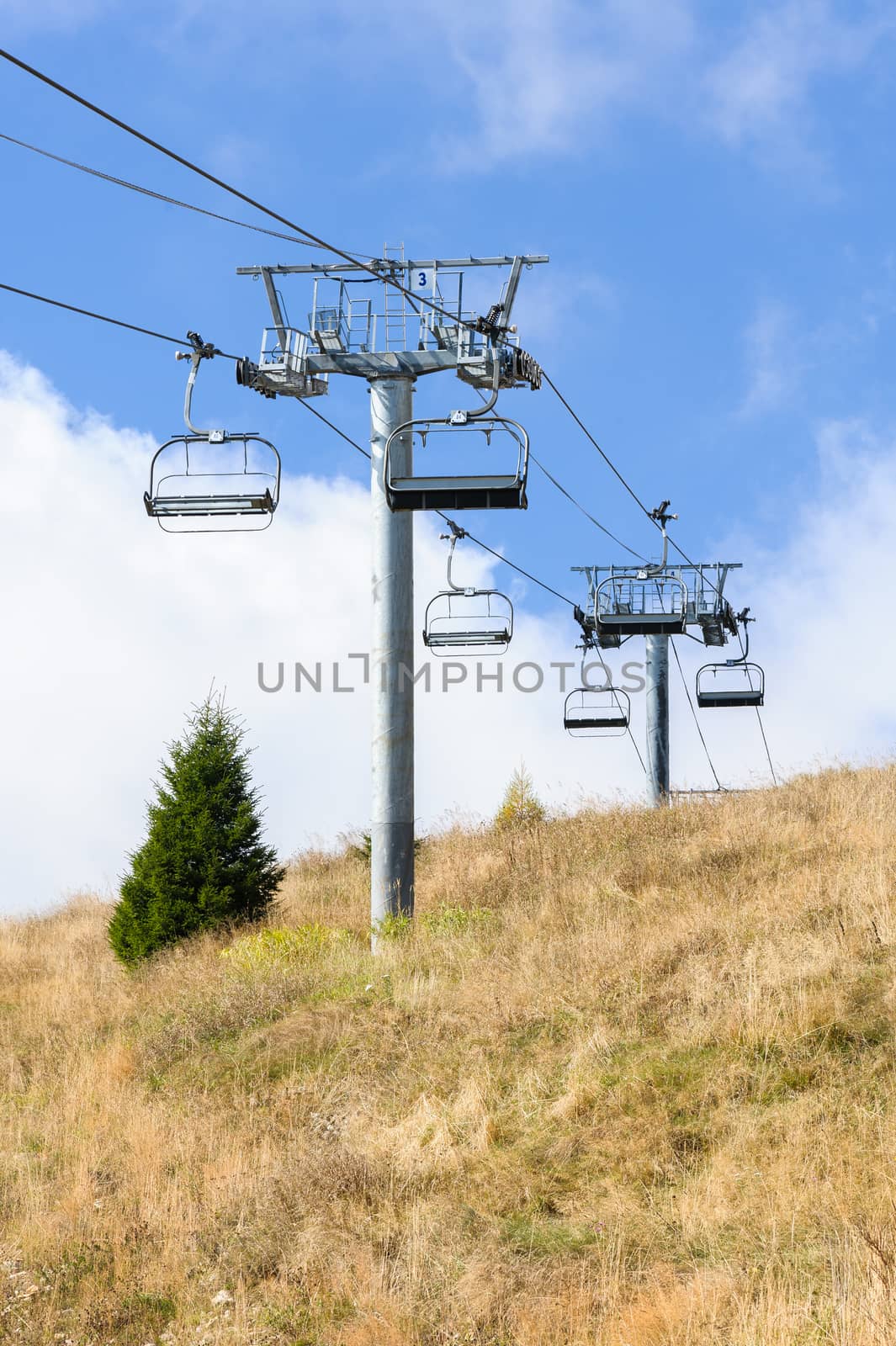 Empty cableway in Romanian Carpathians during summertime