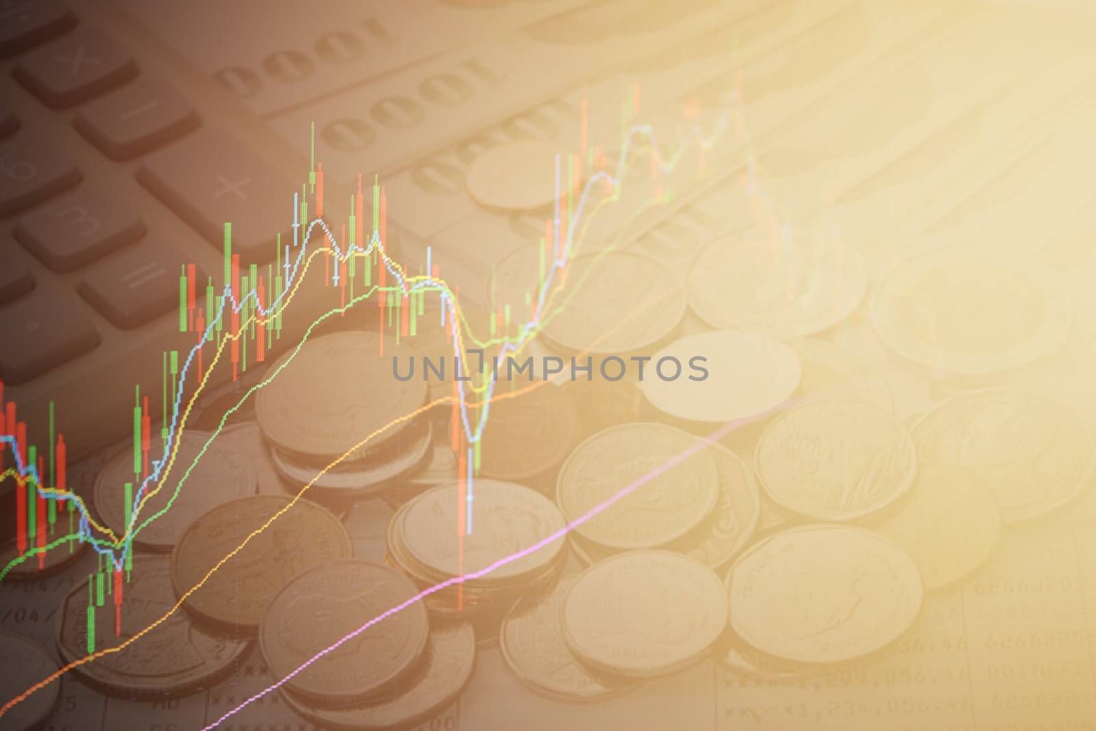 Business or finance background concept : Stock exchange graph chart on money background