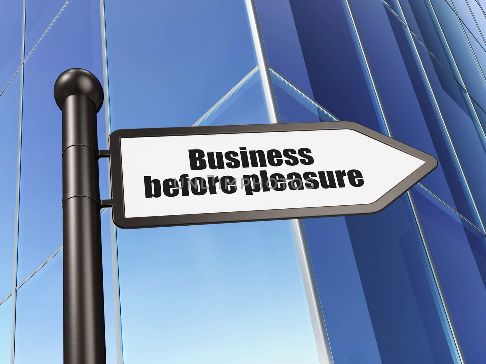 Finance concept: sign Business Before pleasure on Building background, 3D rendering