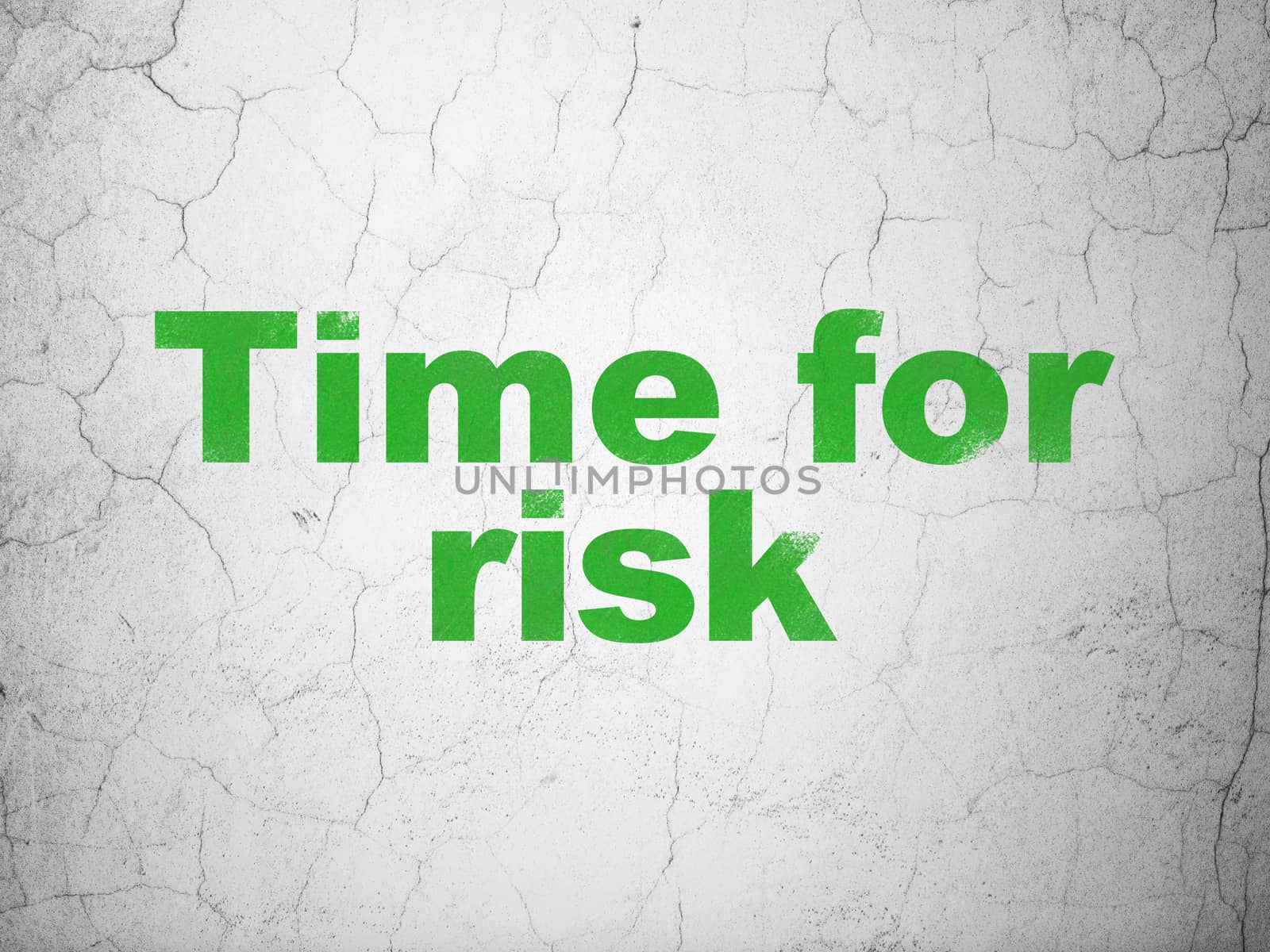 Timeline concept: Green Time For Risk on textured concrete wall background