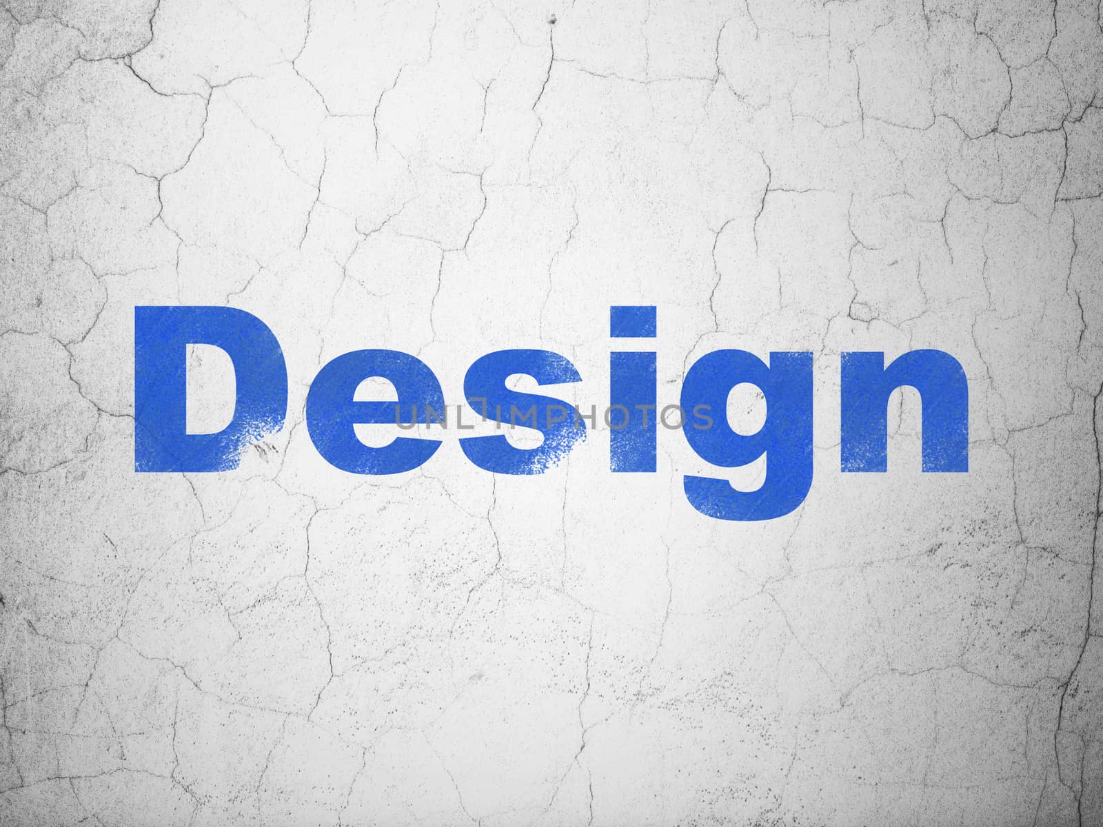 Marketing concept: Blue Design on textured concrete wall background