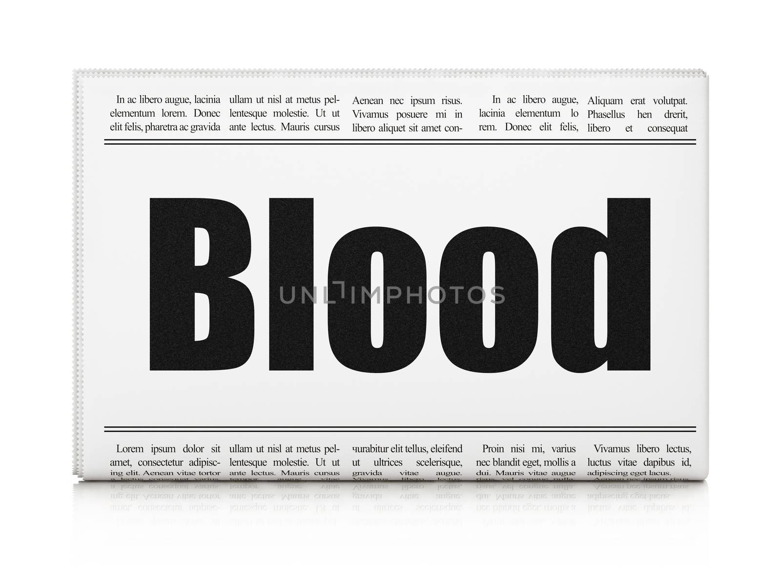Healthcare concept: newspaper headline Blood on White background, 3D rendering