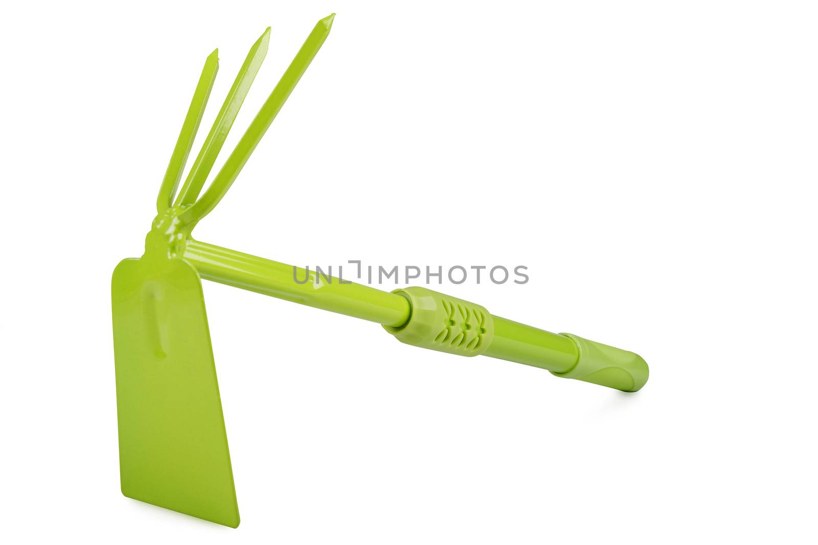 green garden hoe isolated on white background