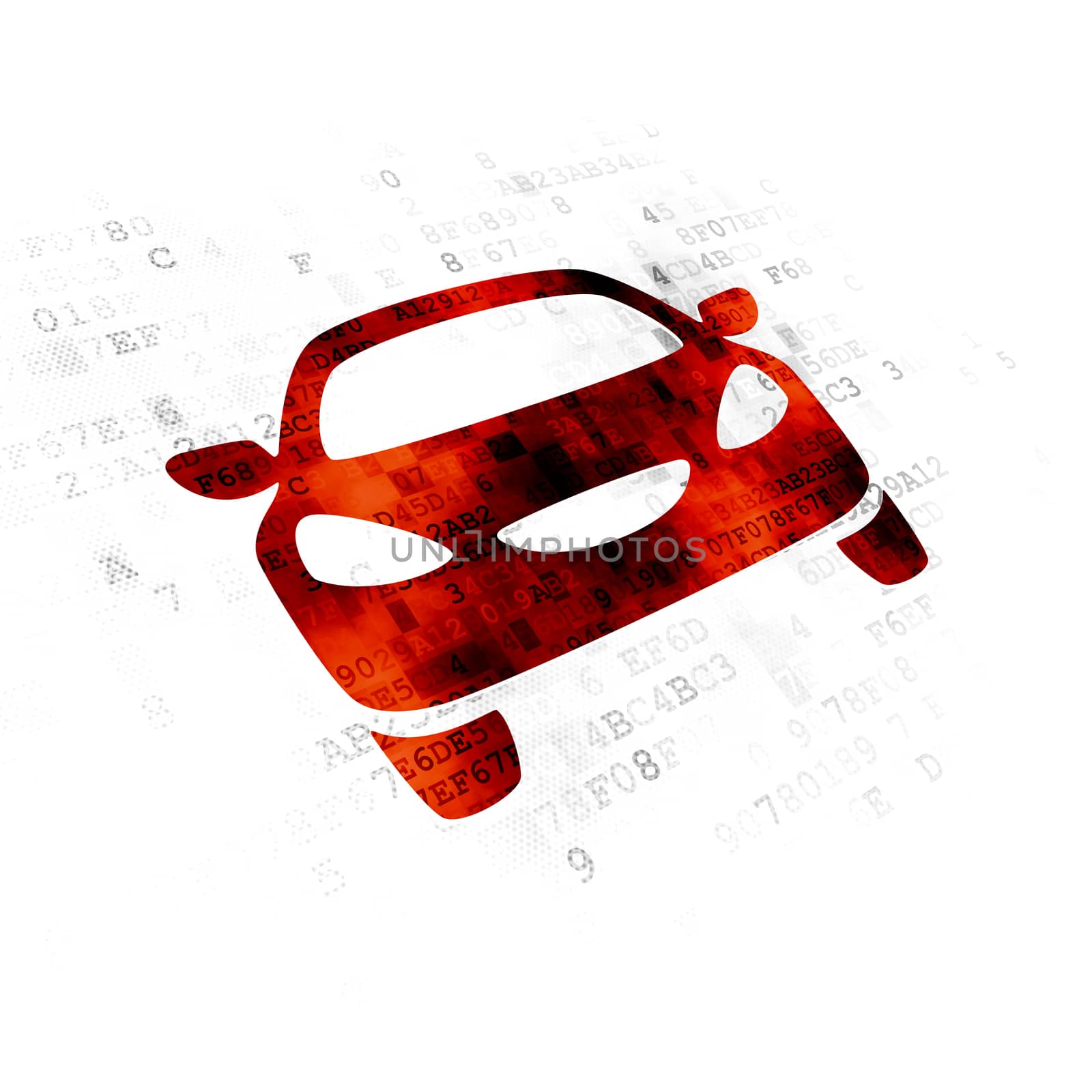 Vacation concept: Pixelated red Car icon on Digital background