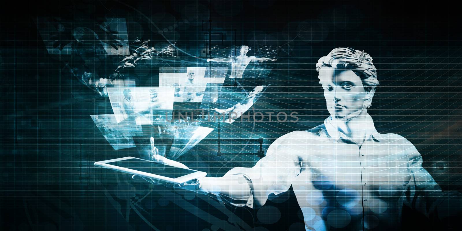 Technology Presentation with Hologram Projection on Tablet
