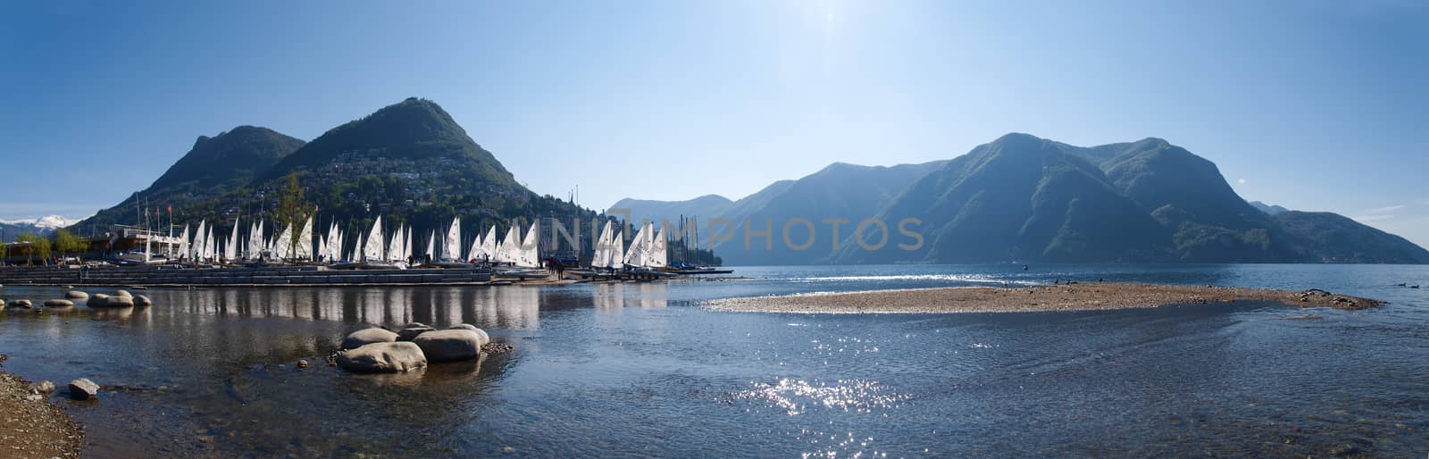 Lugano, Switzerland: view of the gulf from the botanical garden of the city