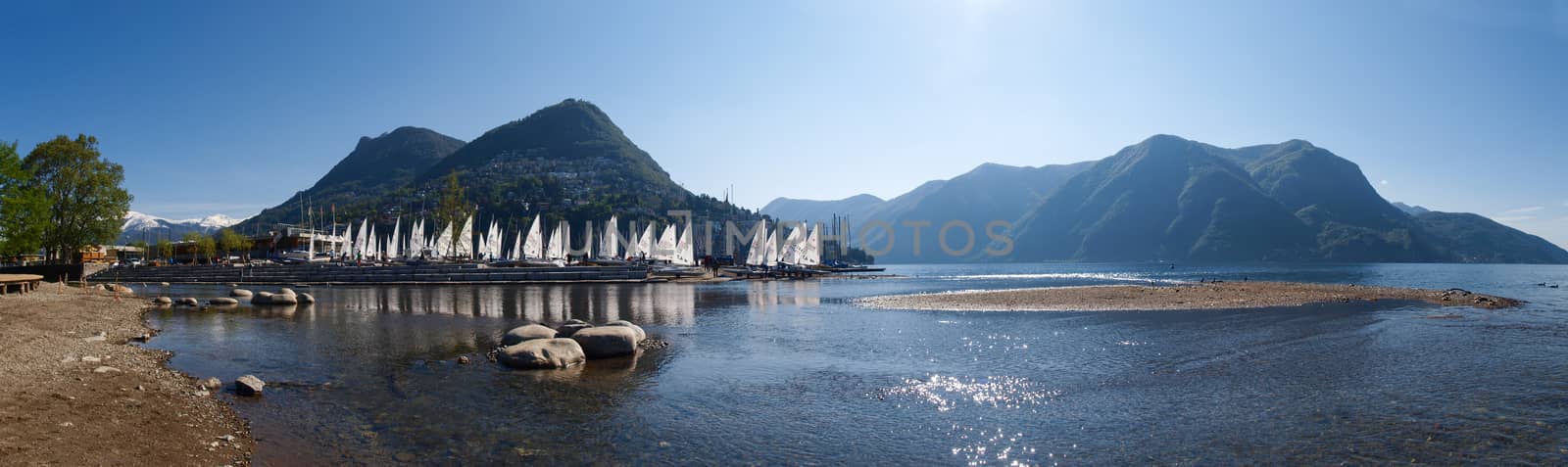 Lugano, Switzerland: view of the gulf from the botanical garden of the city