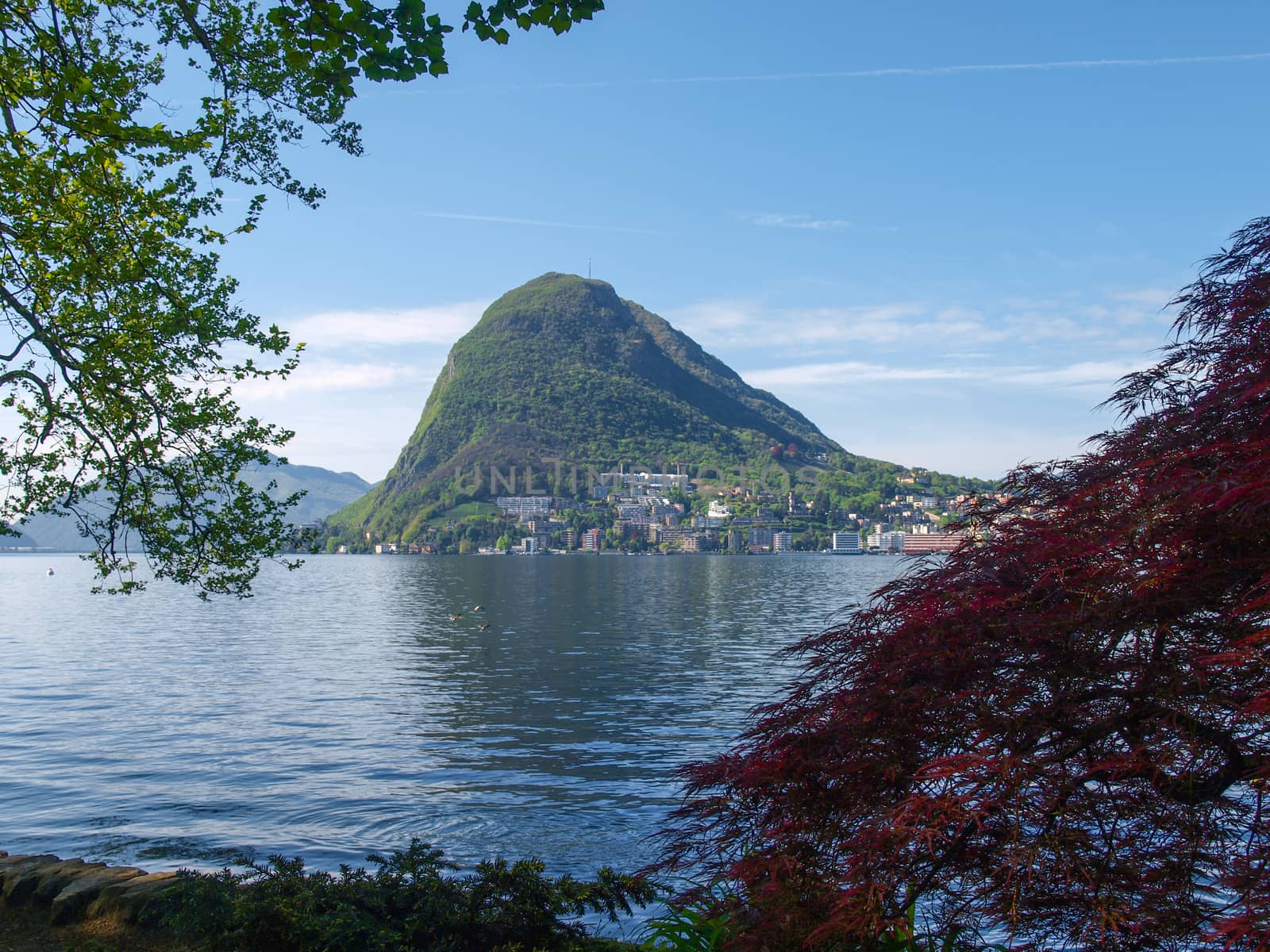 Lugano, Switzerland: view of the gulf from the botanical garden of the city