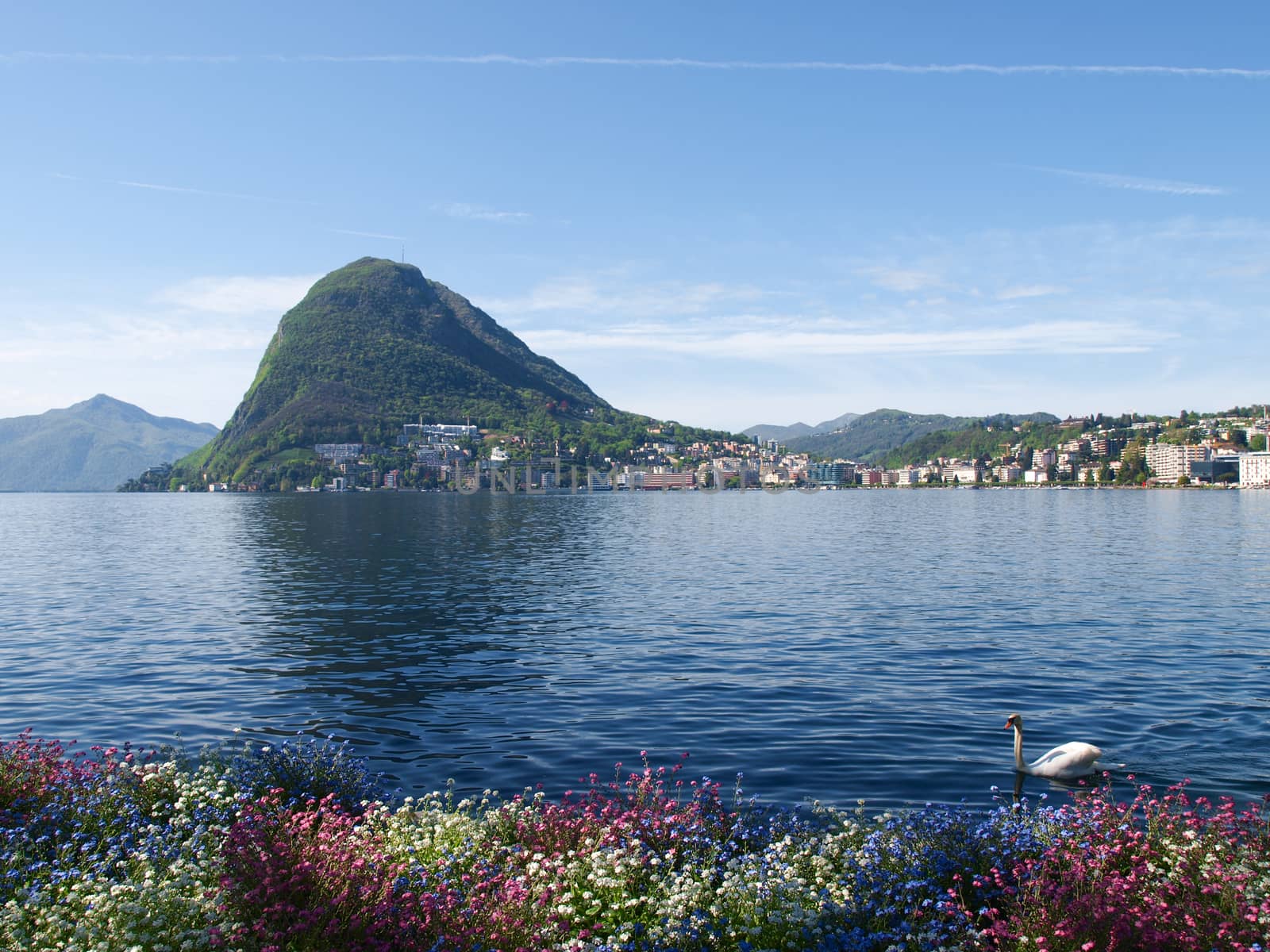 Lugano, Switzerland: view of the gulf from the botanical garden of the city