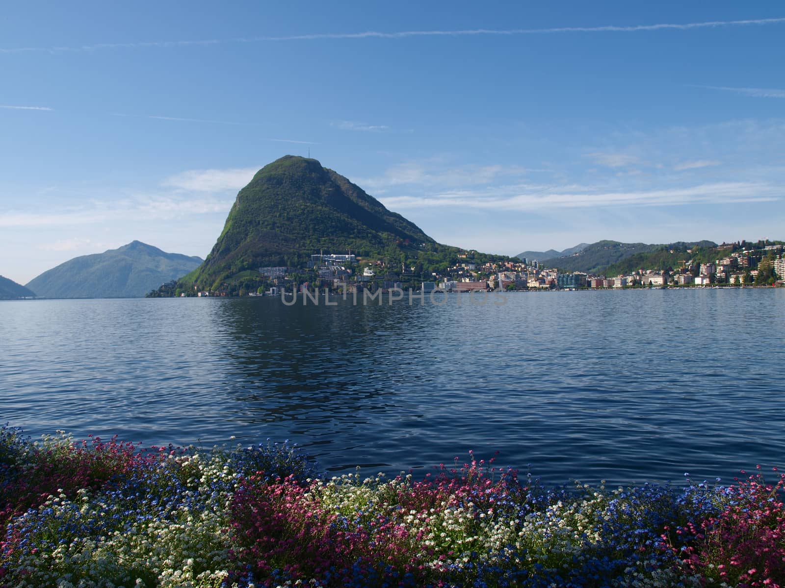 Lugano, Switzerland: view of the gulf from the botanical garden of the city